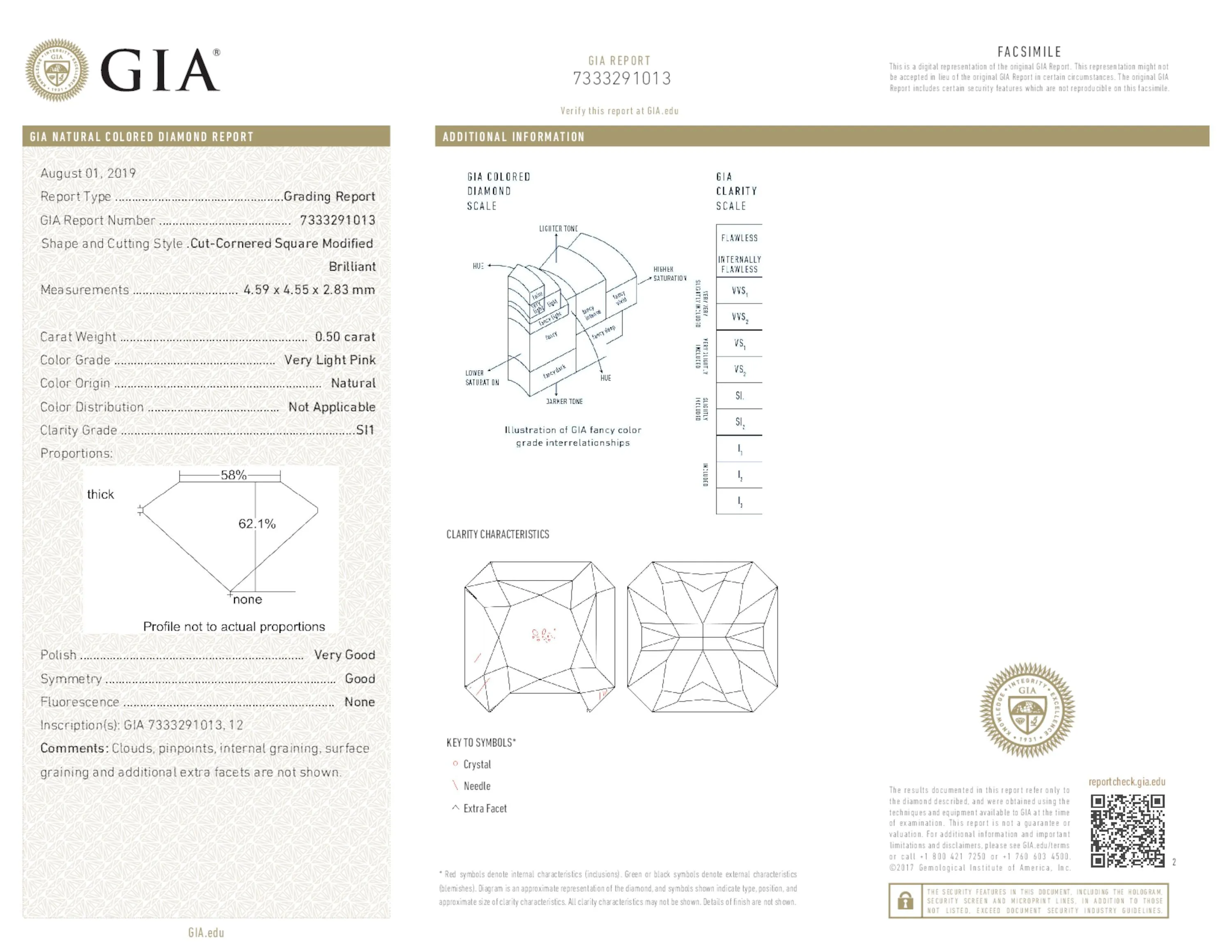 Very Light Pink Diamond Ring, 0.91 Ct. TW, Radiant shape, GIA Certified,Rings Colored Diamond