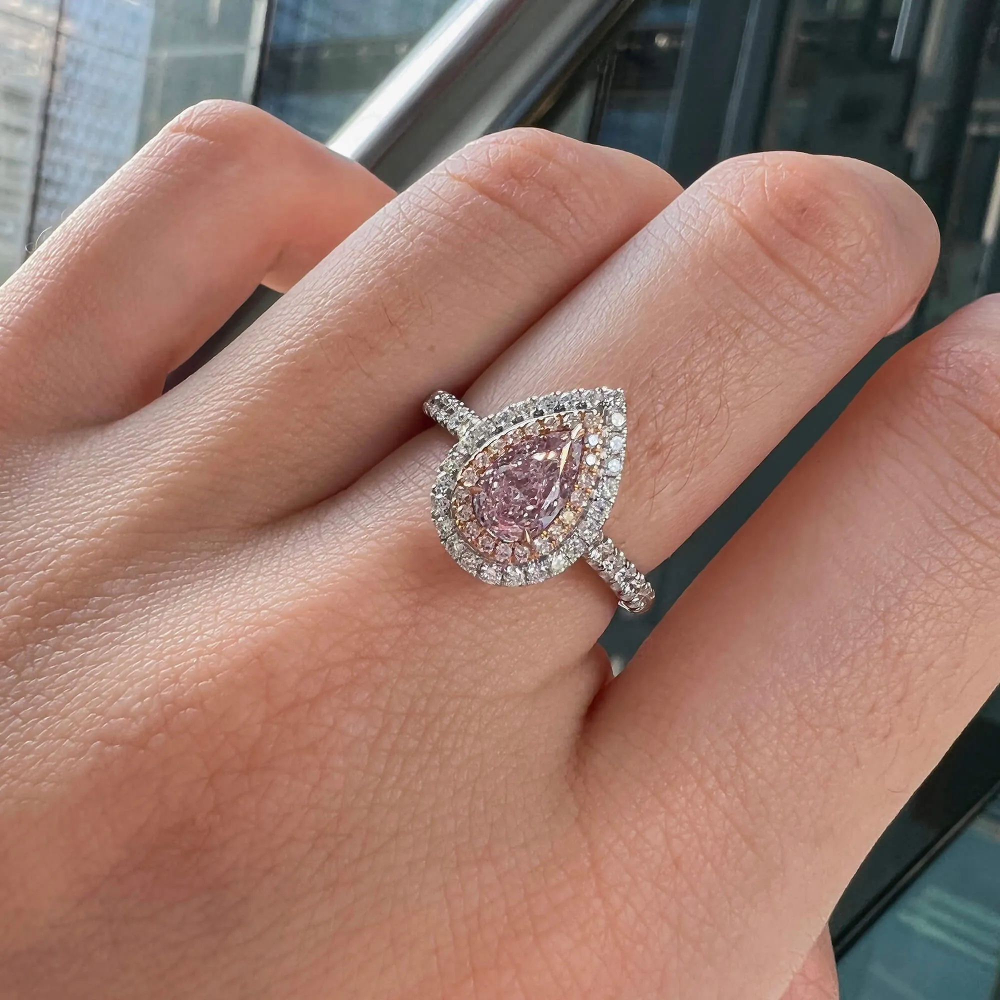 Very Light Pink Diamond Ring, 1.23 Ct. TW, Pear shape, GIA Certified,Rings Colored Diamond