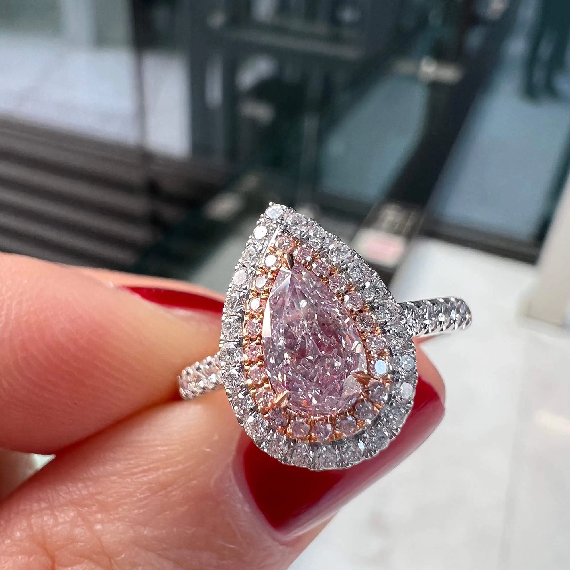 Very Light Pink Diamond Ring, 1.23 Ct. TW, Pear shape, GIA Certified,Rings Colored Diamond