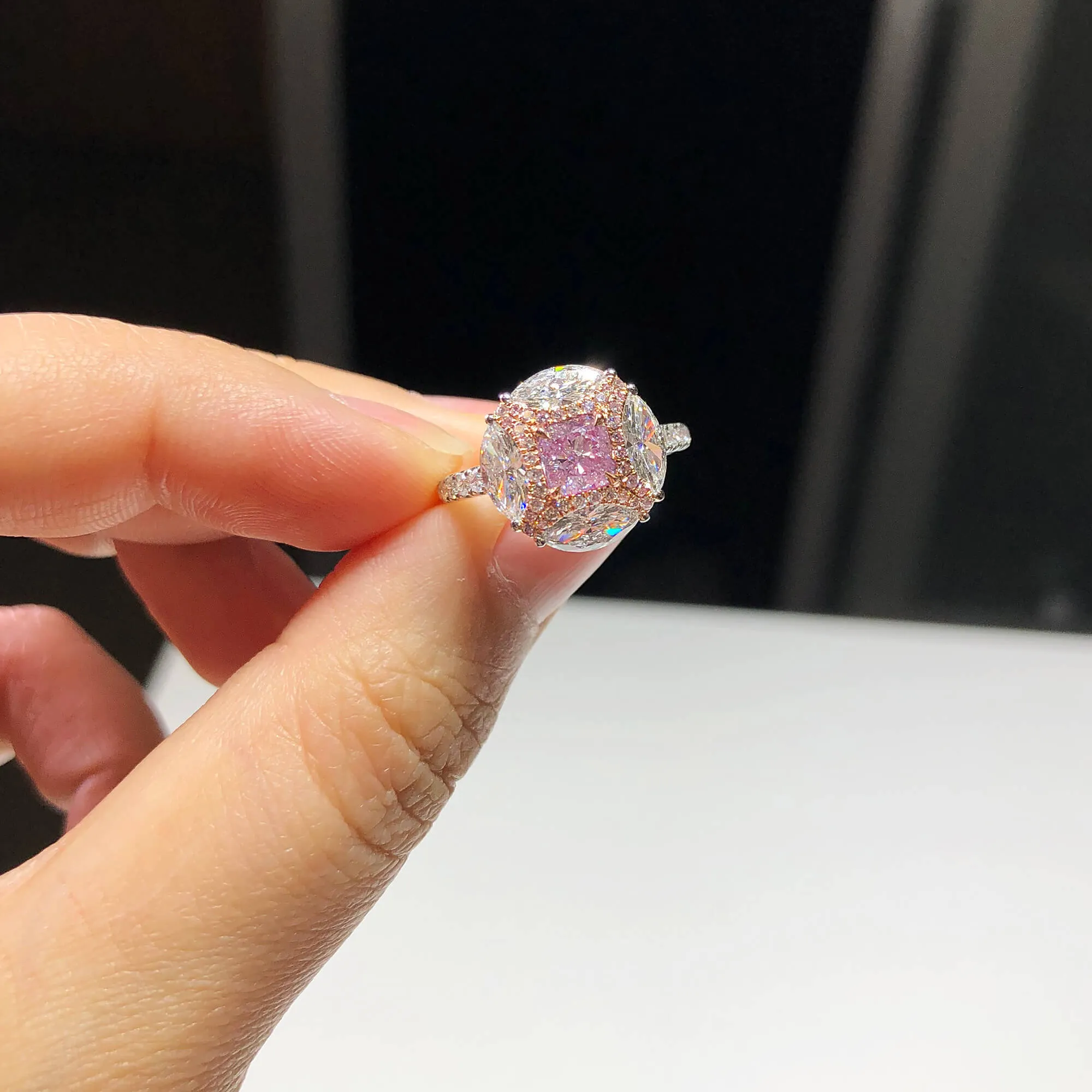 Very Light Pink Diamond Ring, 2.31 Ct. TW, Cushion shape, GIA Certified,Rings Colored Diamond
