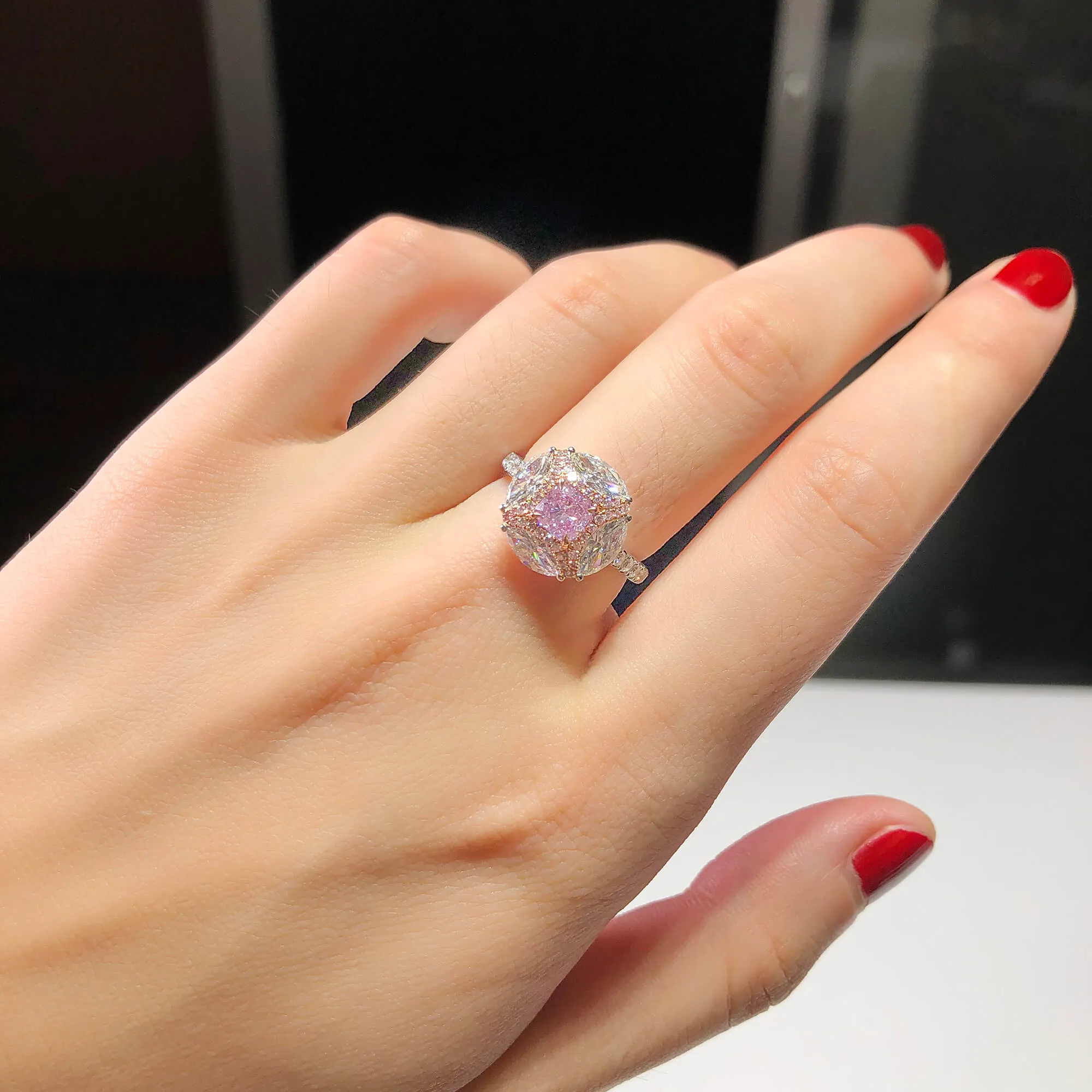 Very Light Pink Diamond Ring, 2.31 Ct. TW, Cushion shape, GIA Certified,Rings Colored Diamond