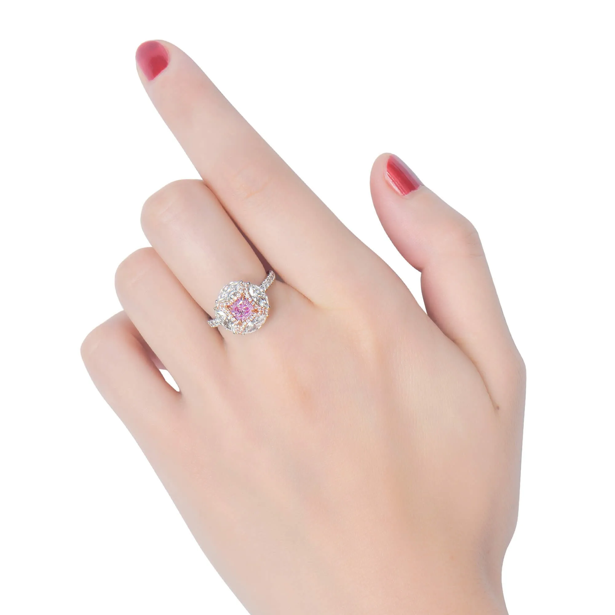 Very Light Pink Diamond Ring, 2.31 Ct. TW, Cushion shape, GIA Certified,Rings Colored Diamond