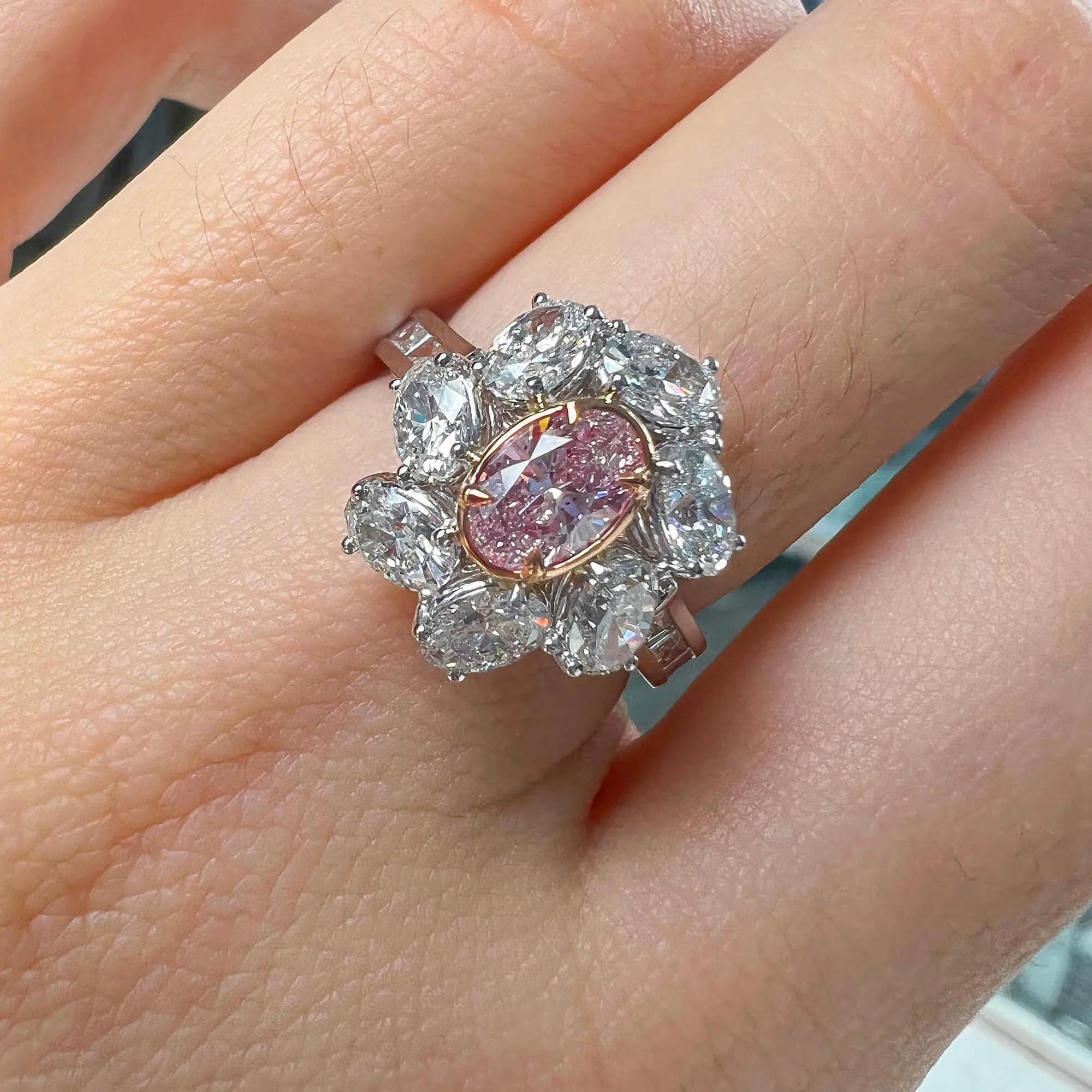 Very Light Pink Diamond Ring, 2.71 Ct. TW, Oval shape, GIA Certified,Rings Colored Diamond