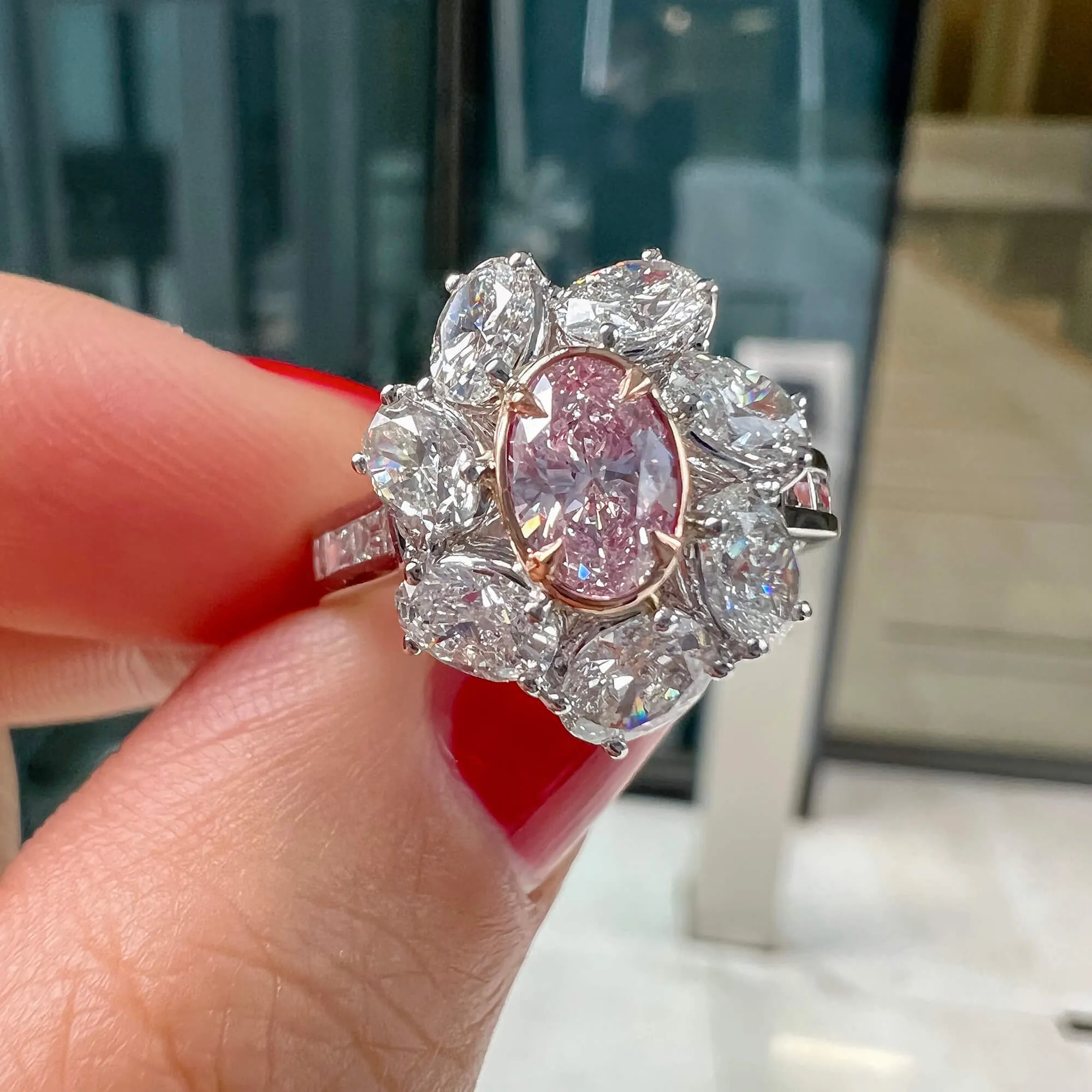 Very Light Pink Diamond Ring, 2.71 Ct. TW, Oval shape, GIA Certified,Rings Colored Diamond