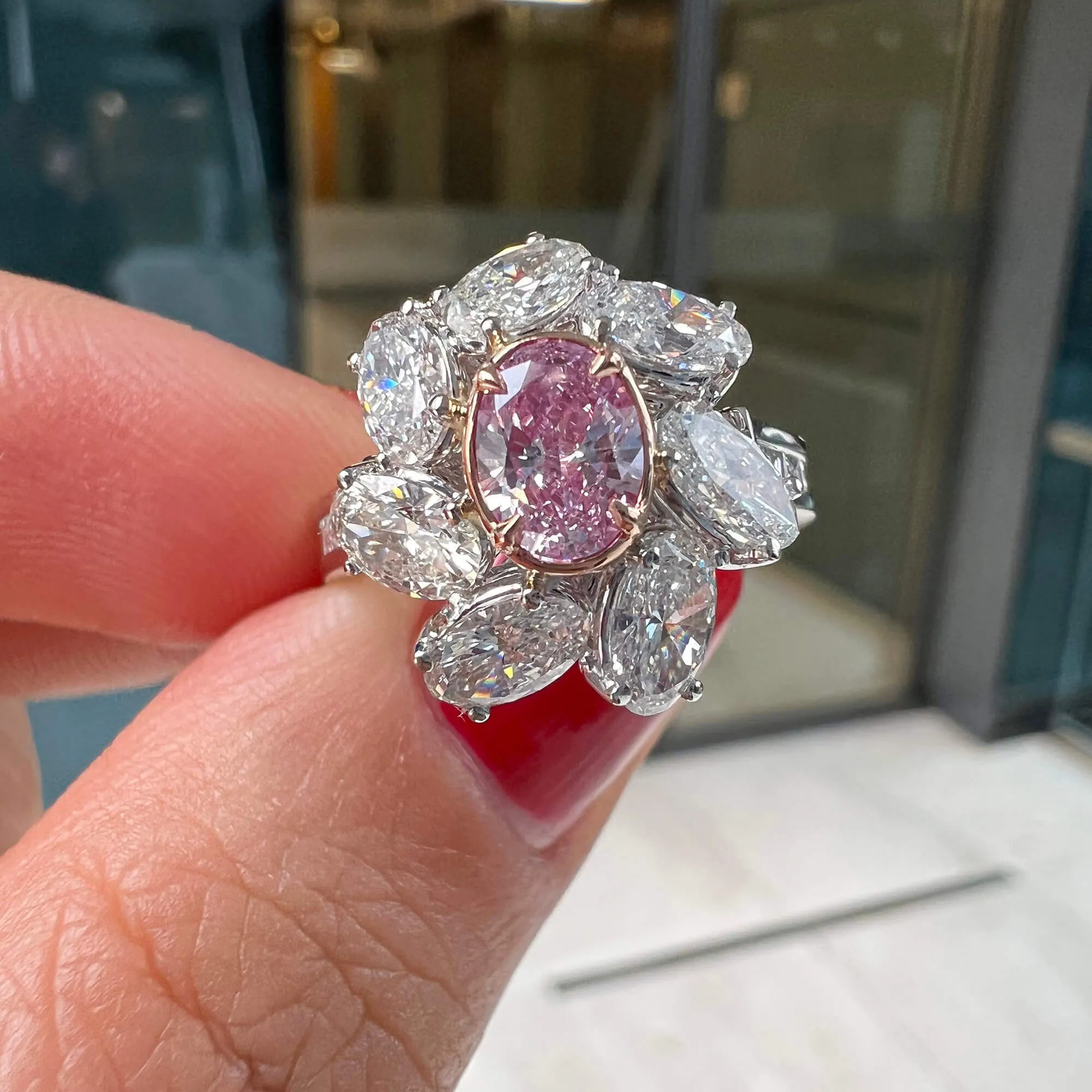 Very Light Pink Diamond Ring, 2.80 Ct. TW, Oval shape, GIA Certified,Rings Colored Diamond