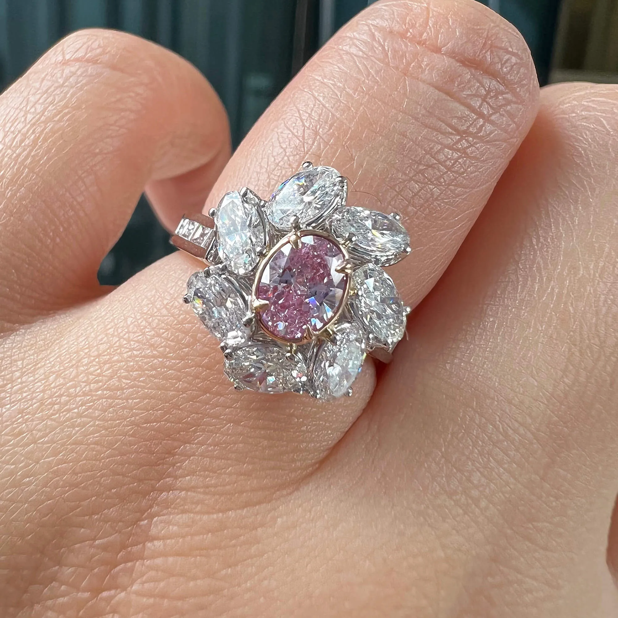 Very Light Pink Diamond Ring, 2.80 Ct. TW, Oval shape, GIA Certified,Rings Colored Diamond