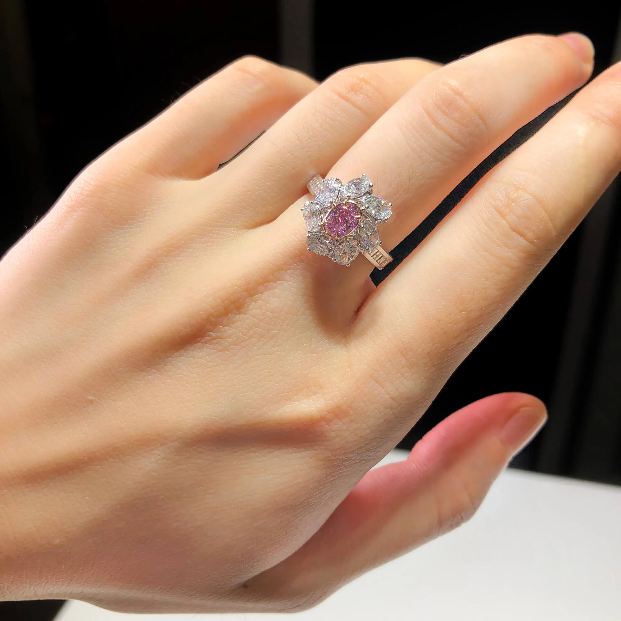 Very Light Pink Diamond Ring, 2.82 Ct. TW, Oval shape, GIA Certified,Rings Colored Diamond