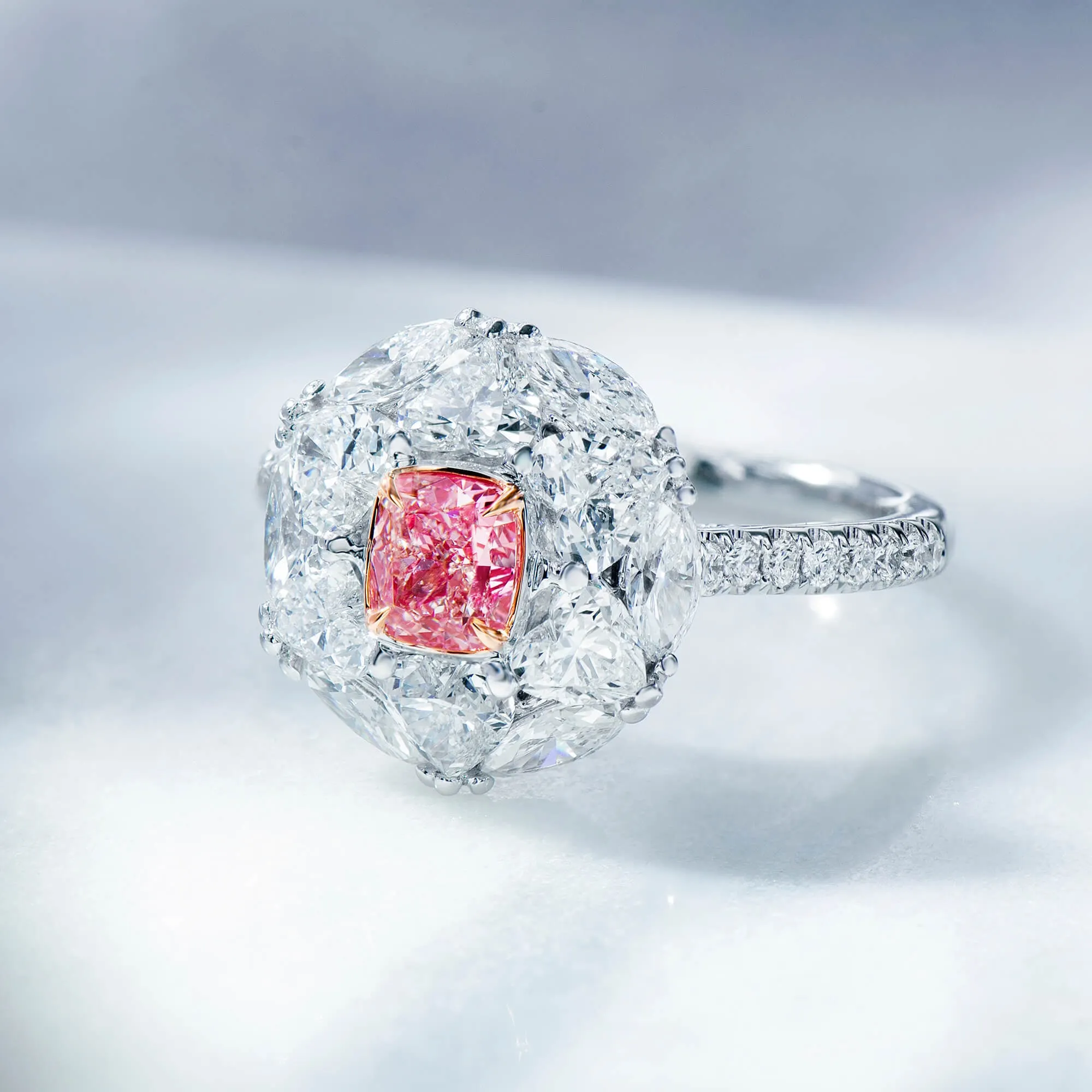 Very Light Pink Diamond Ring, 2.83 Ct. TW, Cushion shape, GIA Certified,Rings Colored Diamond