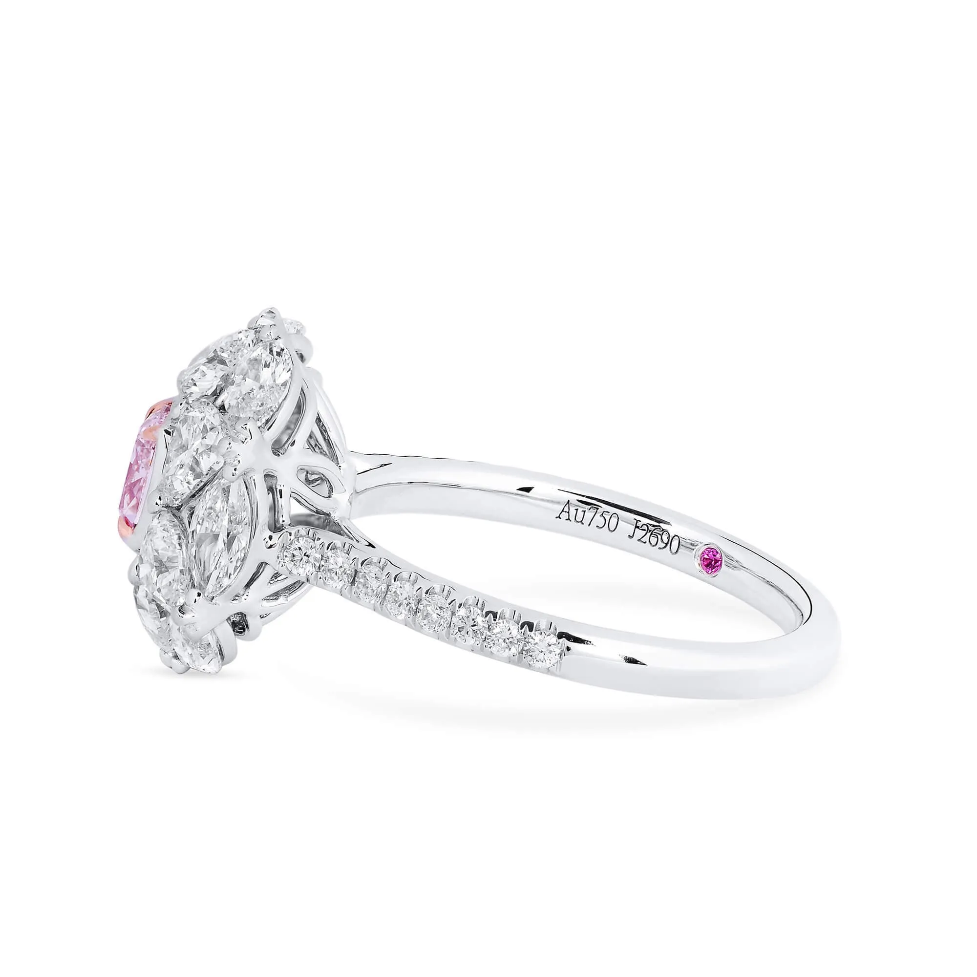 Very Light Pink Diamond Ring, 2.83 Ct. TW, Cushion shape, GIA Certified,Rings Colored Diamond