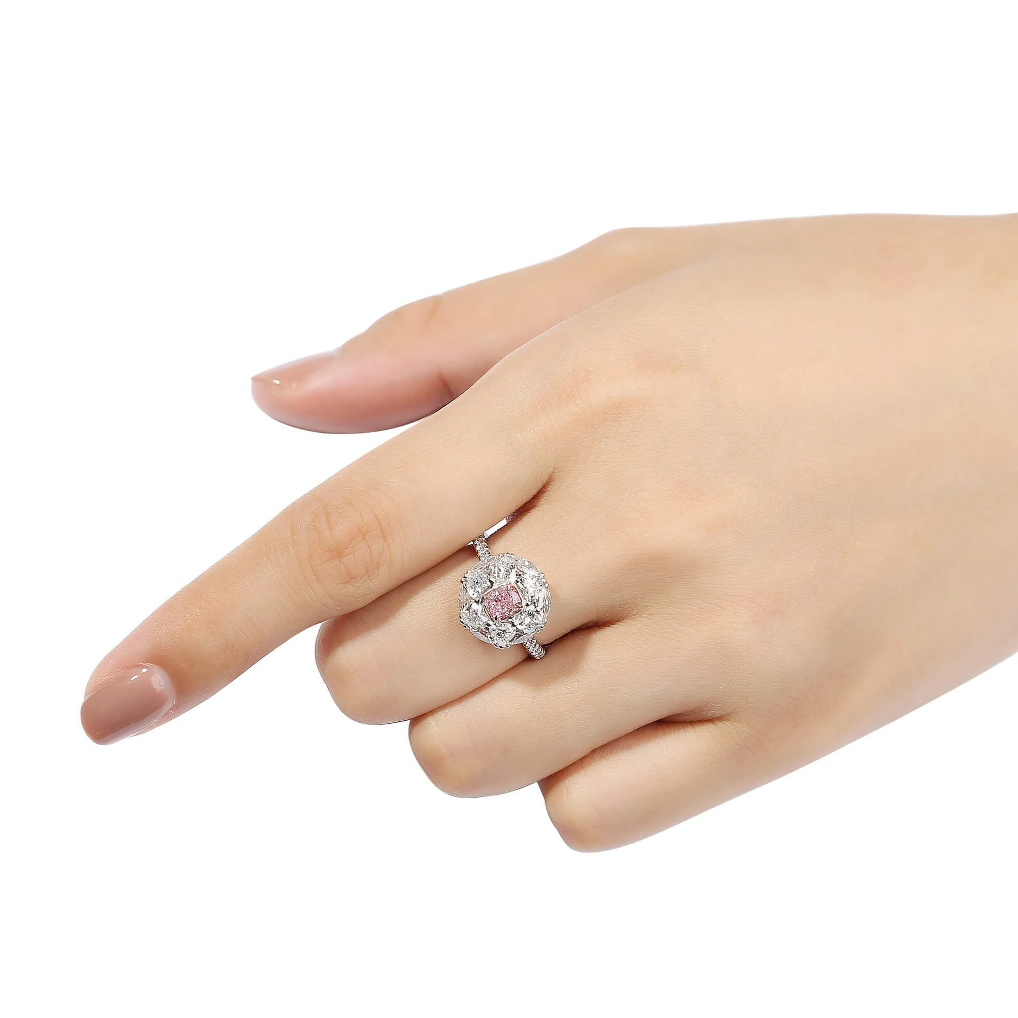 Very Light Pink Diamond Ring, 2.83 Ct. TW, Cushion shape, GIA Certified,Rings Colored Diamond