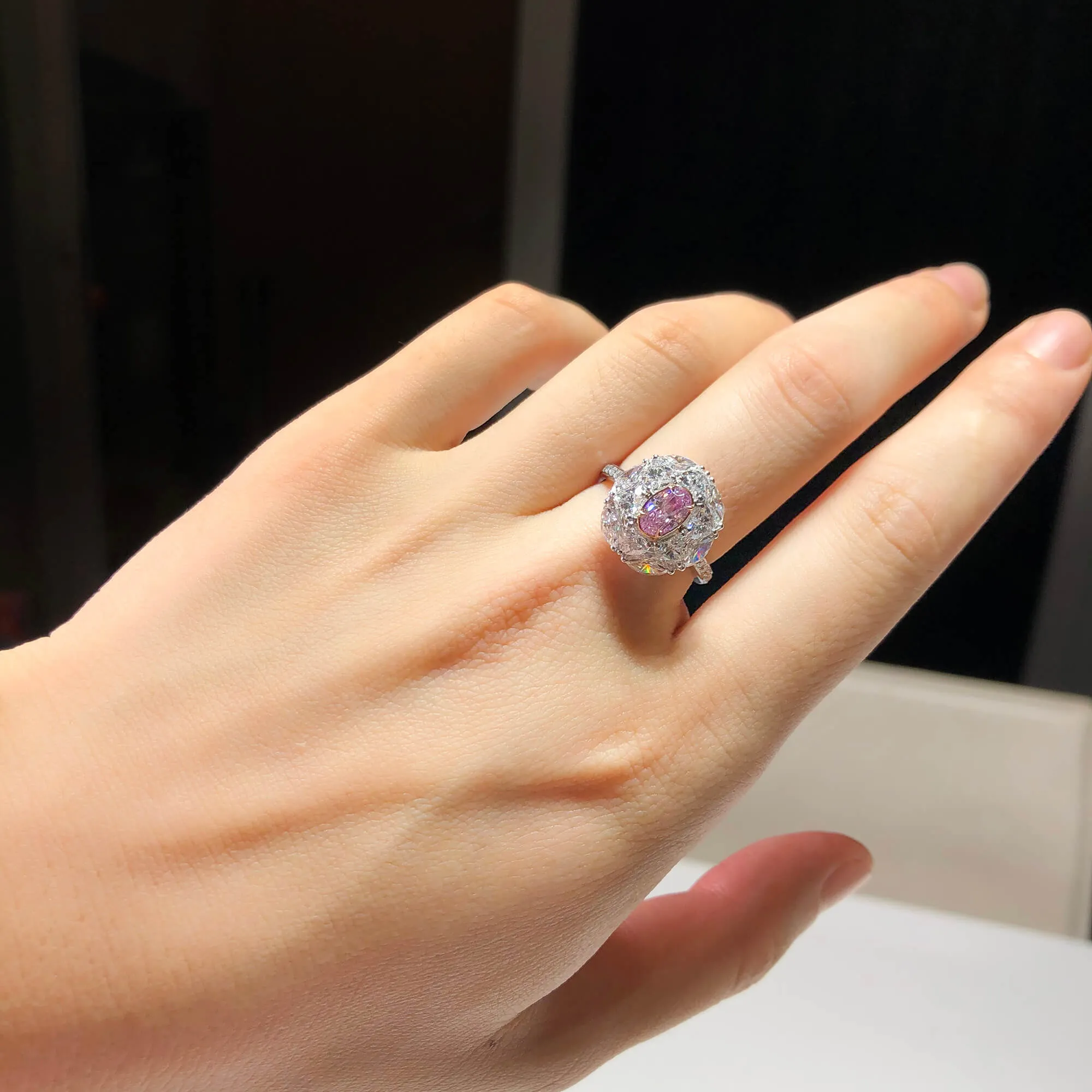 Very Light Pink Diamond Ring, 2.97 Ct. TW, Oval shape, GIA Certified,Rings Colored Diamond