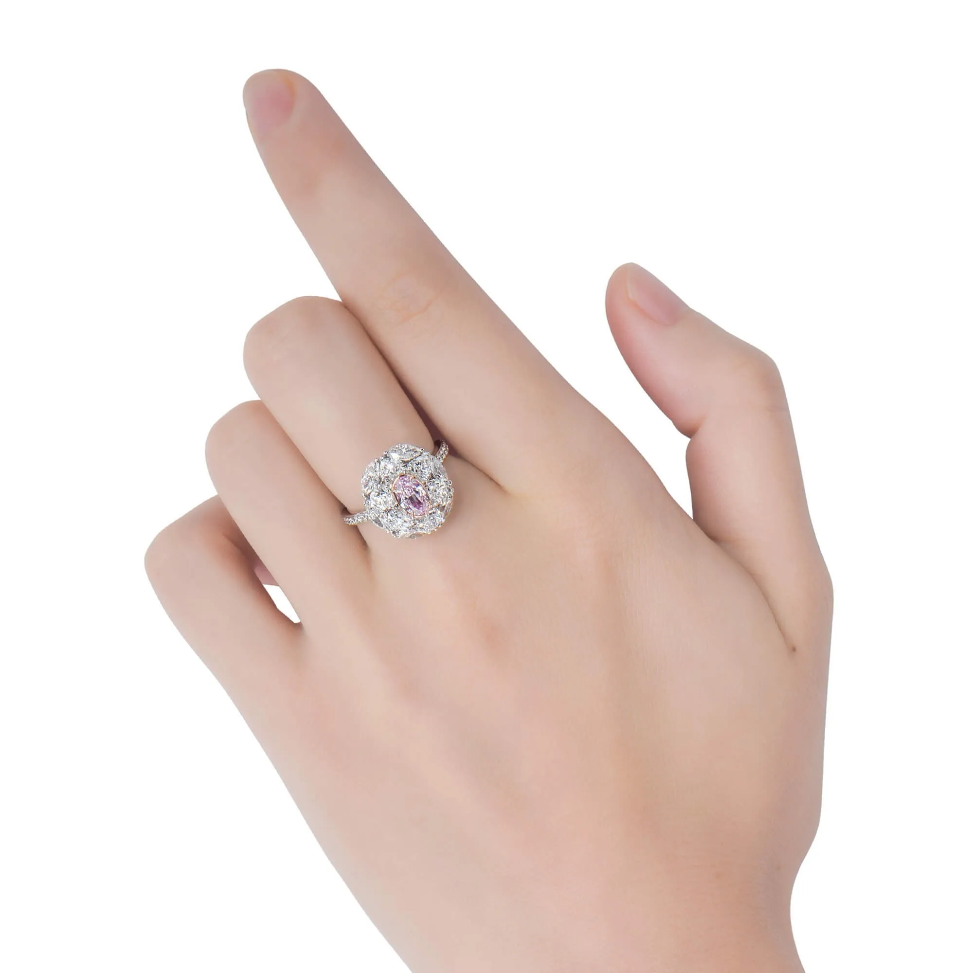 Very Light Pink Diamond Ring, 2.97 Ct. TW, Oval shape, GIA Certified,Rings Colored Diamond