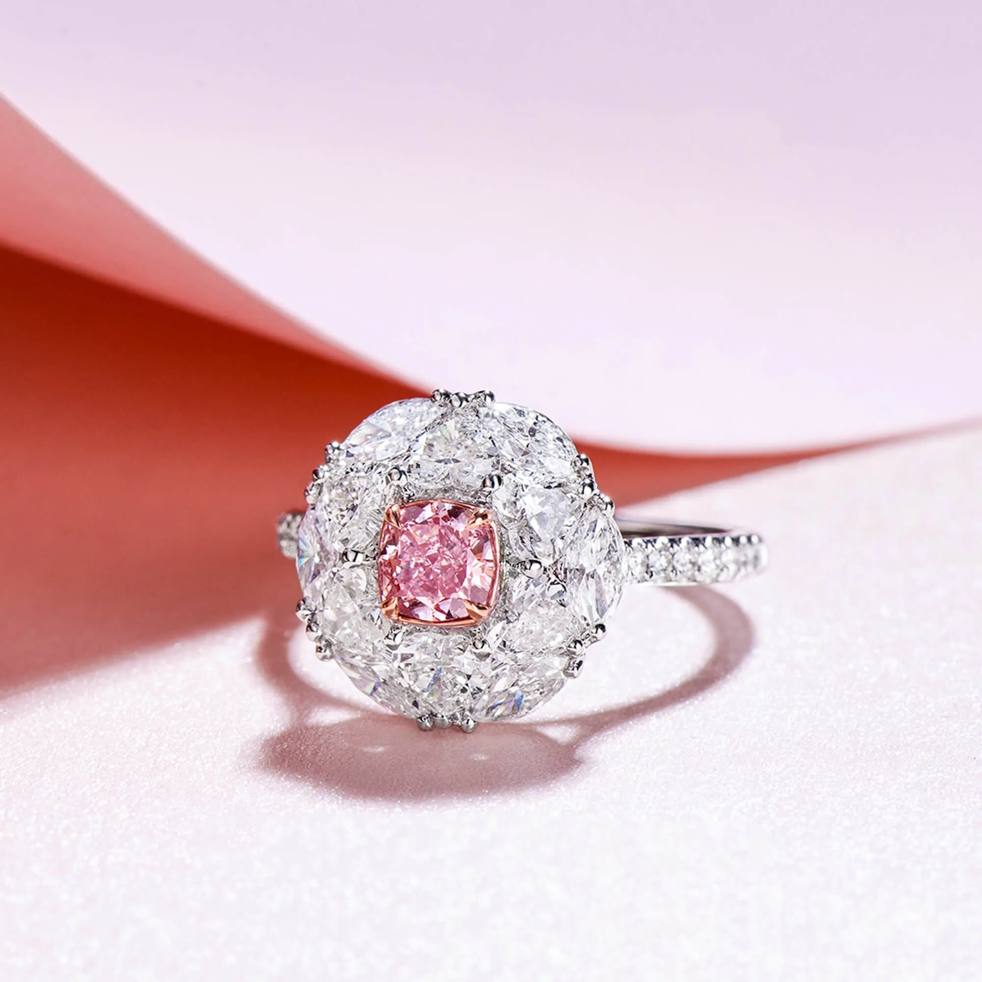 Very Light Pink Diamond Ring, 3.04 Ct. TW, Cushion shape, GIA Certified,Rings Colored Diamond