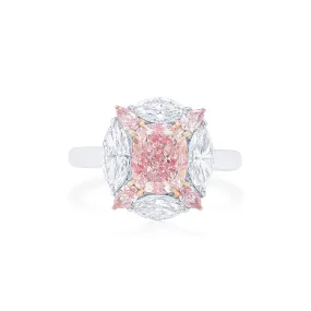 Very Light Pink Diamond Ring, 3.66 Ct. TW, Cushion shape, GIA Certified,Rings Colored Diamond