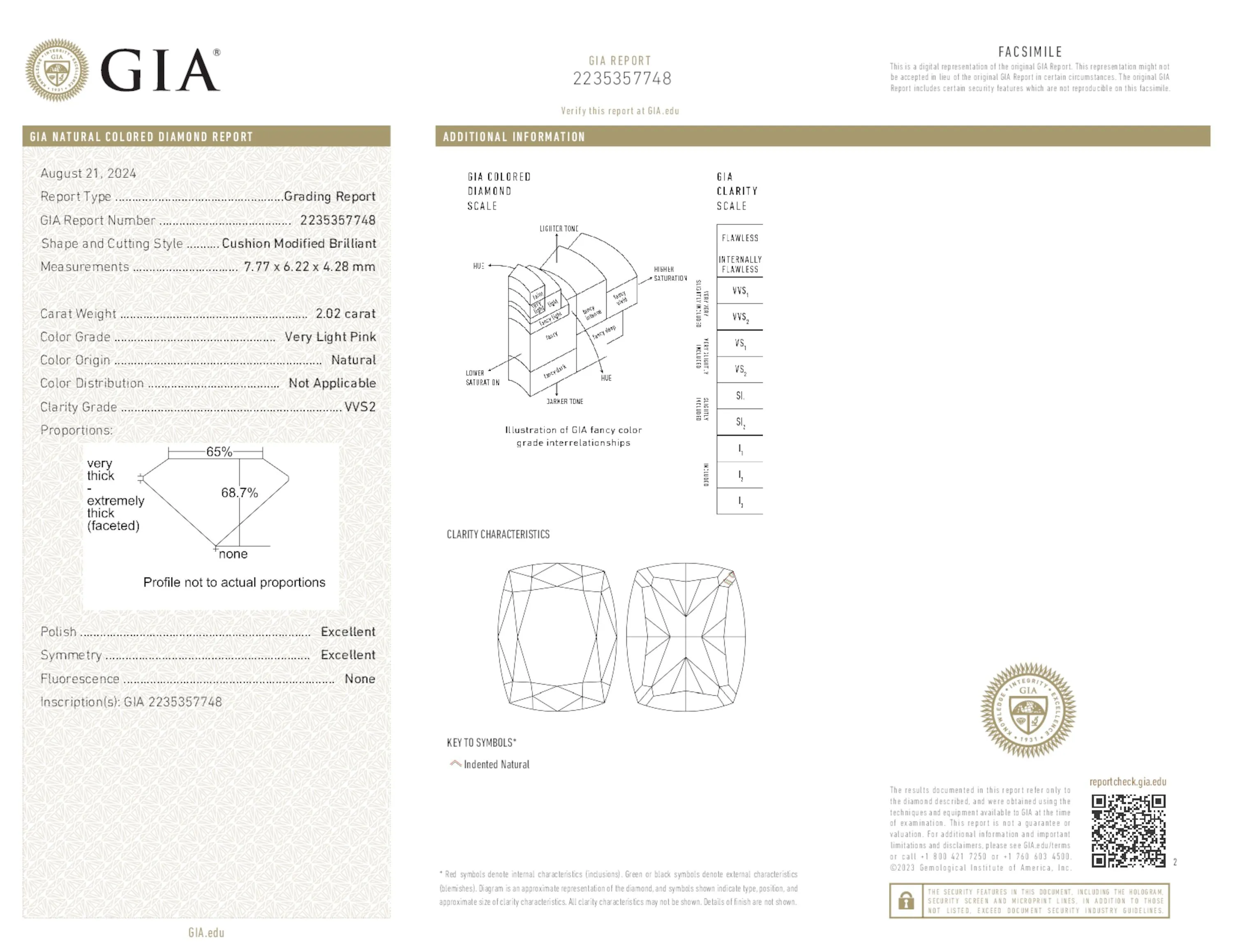 Very Light Pink Diamond Ring, 3.66 Ct. TW, Cushion shape, GIA Certified,Rings Colored Diamond