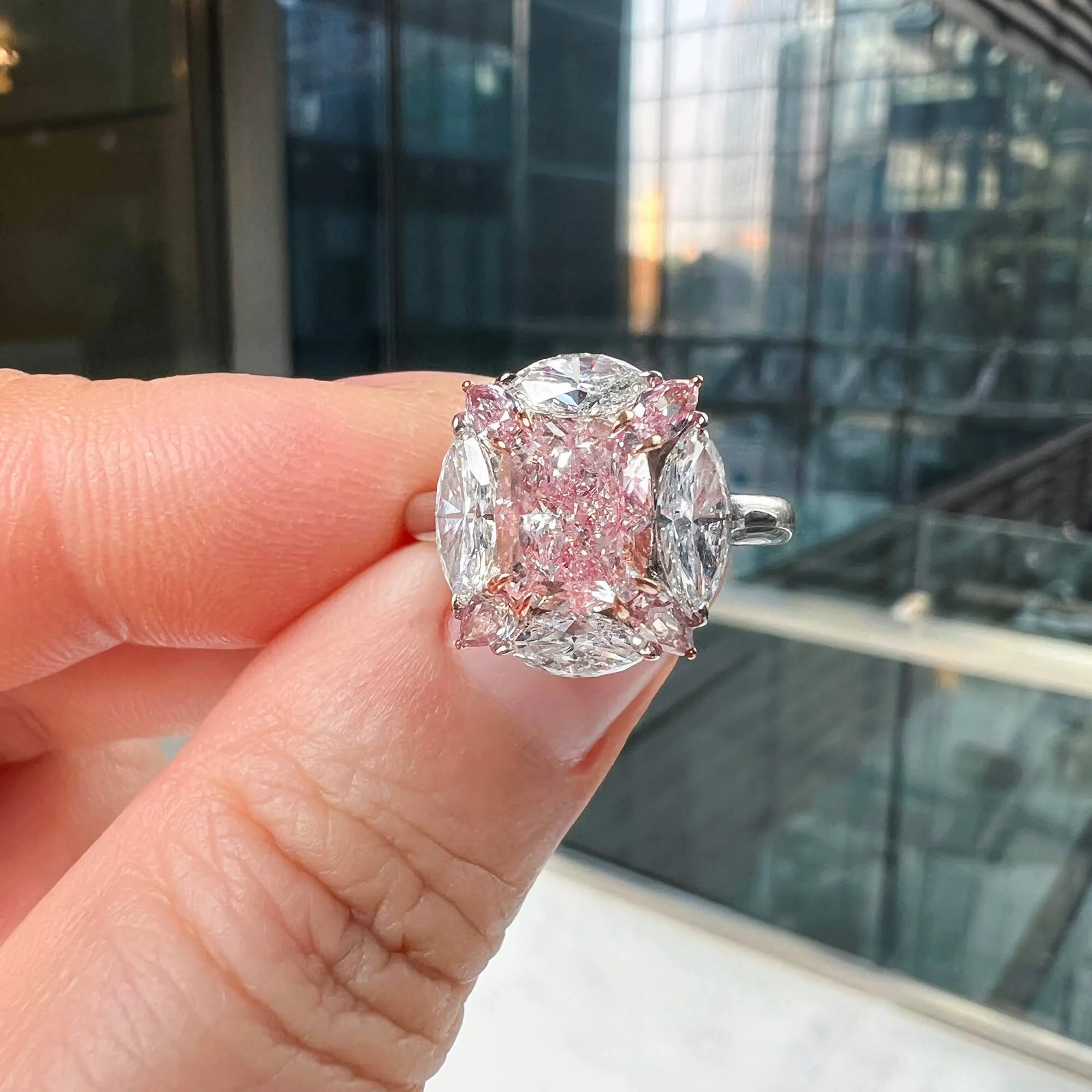 Very Light Pink Diamond Ring, 3.66 Ct. TW, Cushion shape, GIA Certified,Rings Colored Diamond