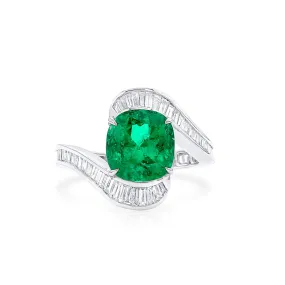 Vivid Green Colombia Emerald Ring, 3.62 Ct. TW, Cushion shape GRS Certified,Emerald Rings