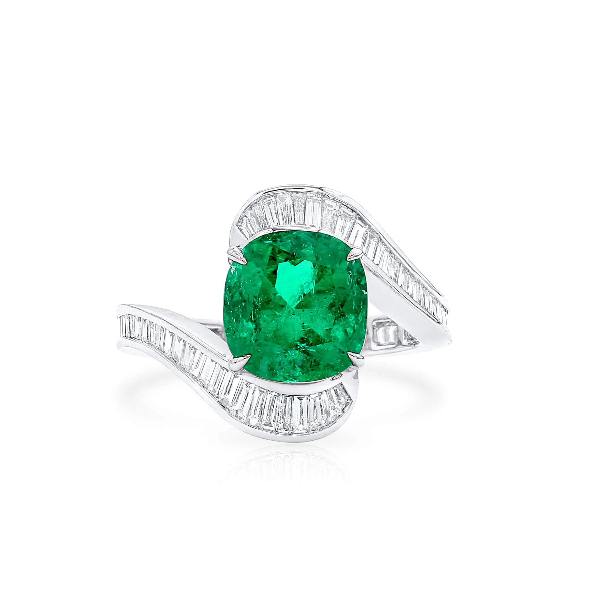 Vivid Green Colombia Emerald Ring, 3.62 Ct. TW, Cushion shape GRS Certified,Emerald Rings