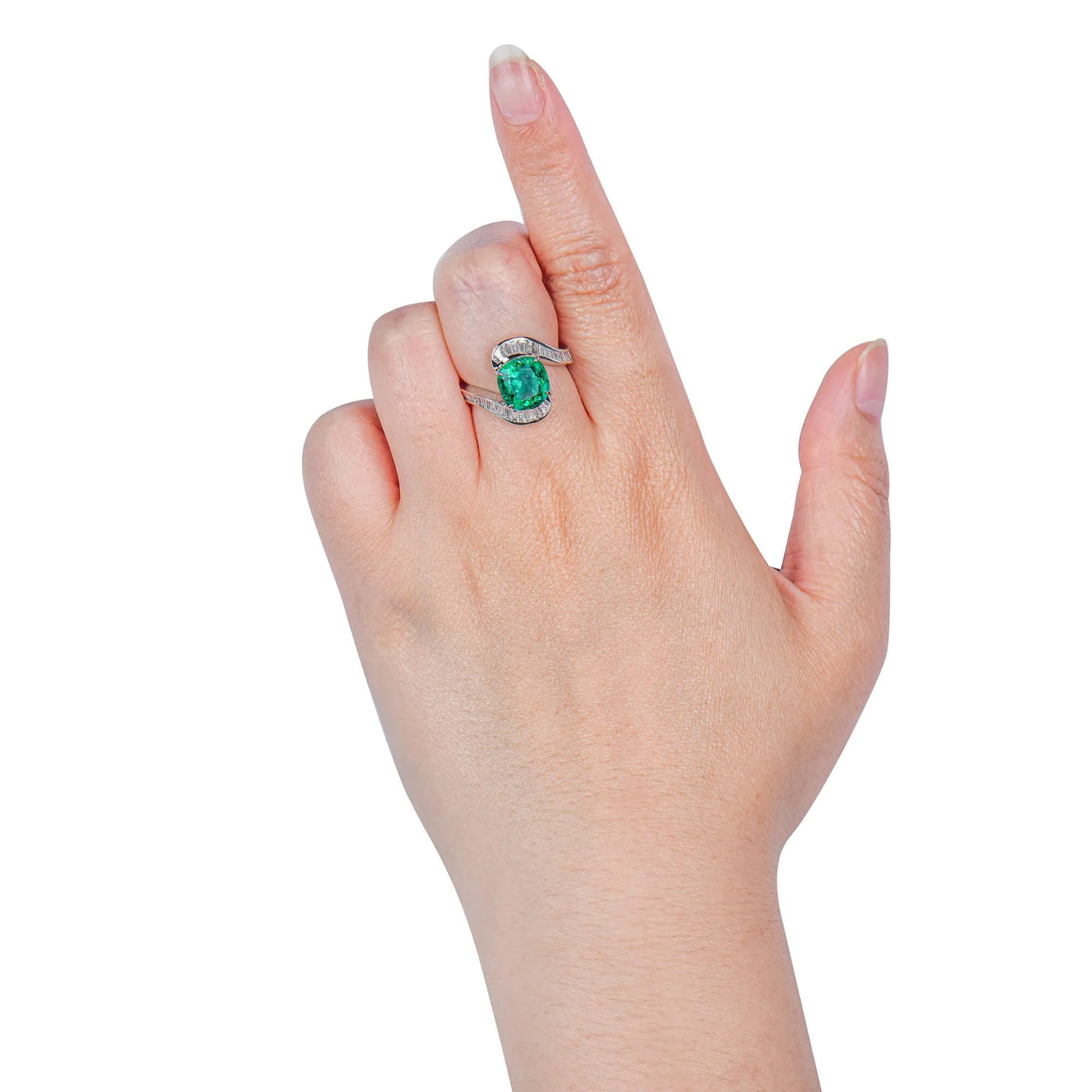 Vivid Green Colombia Emerald Ring, 3.62 Ct. TW, Cushion shape GRS Certified,Emerald Rings
