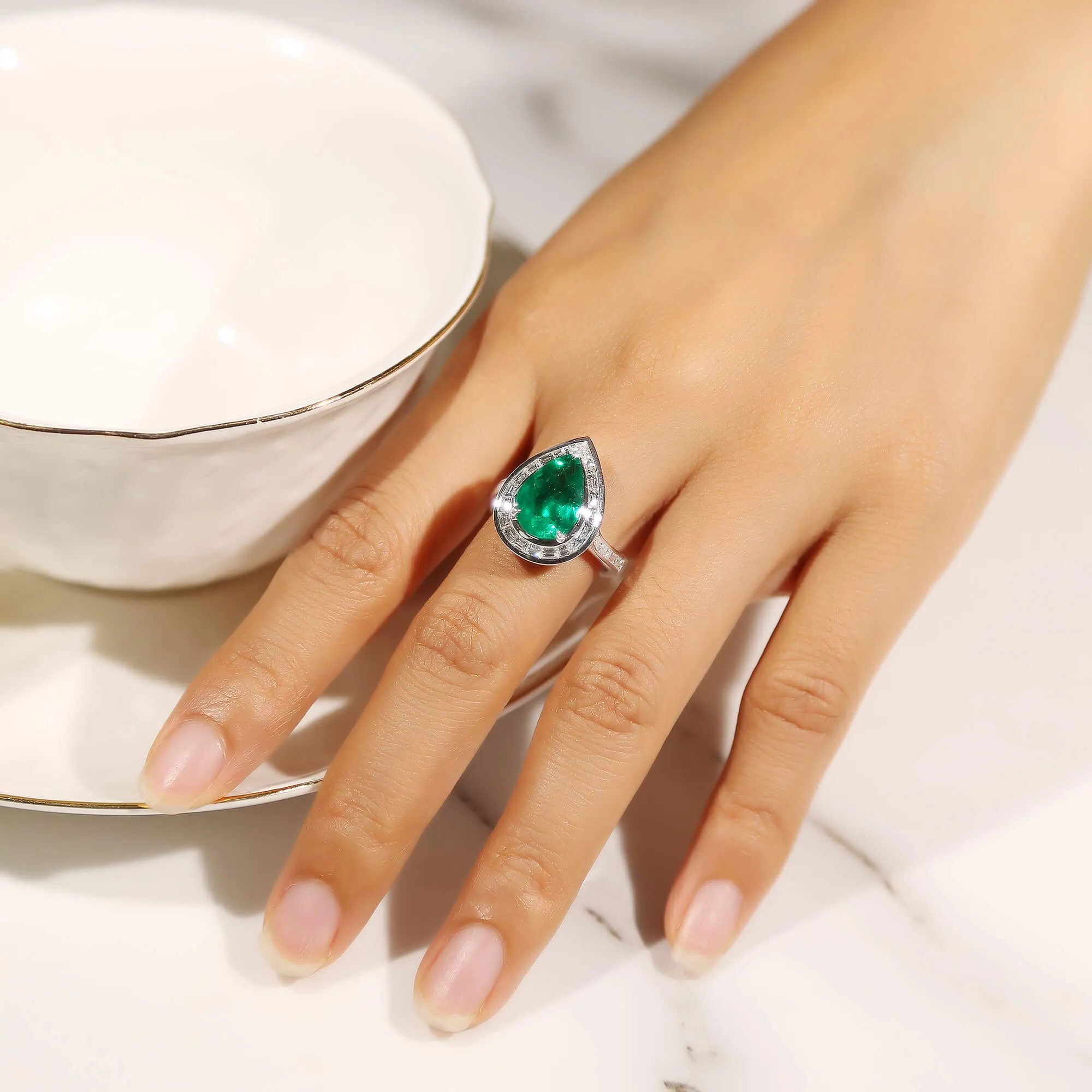 Vivid Green Colombian Emerald And Diamond Ring, 3.40 Ct. (4.57 Ct. TW), GRS2021-038576,Rings Jewelry