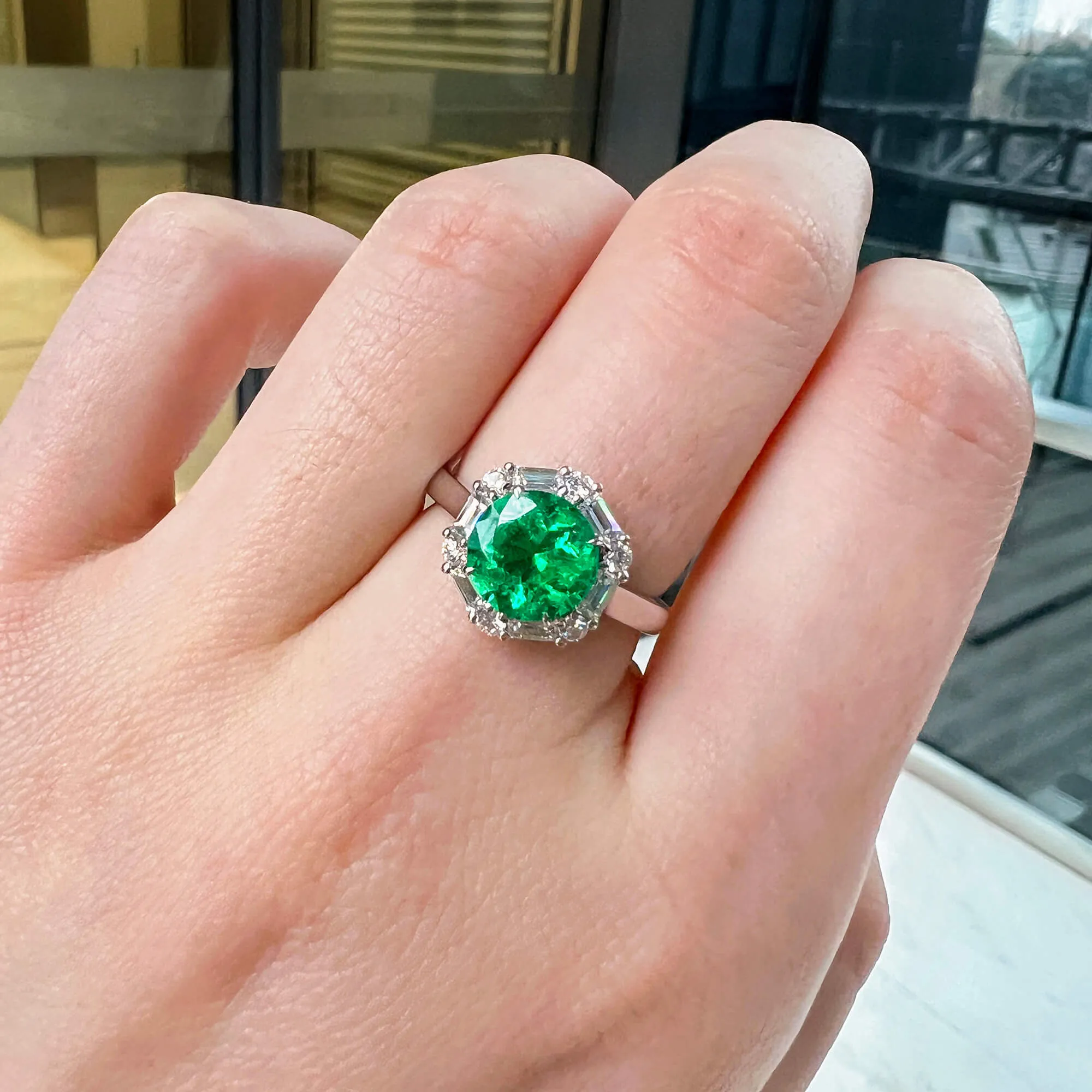 Vivid Green Colombian Emerald And Diamond Ring|1.82 Ct. (2.48 Ct. TW), GRS2020-128132,Emerald Rings