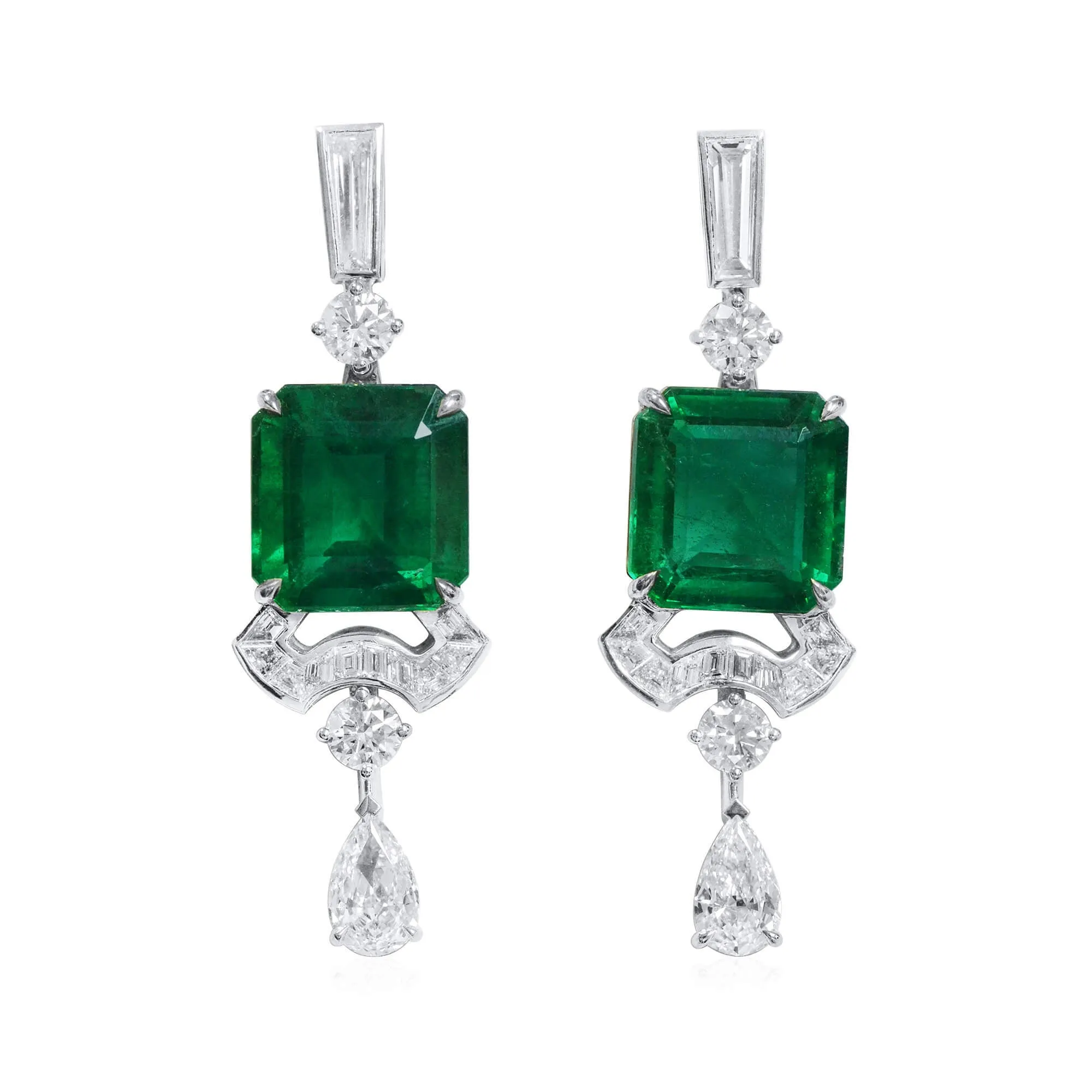 Vivid Green Emerald And Diamond Earrings, 15.45 Ct. (19.02 Ct. TW), JCEG01112037,Emerald Earrings