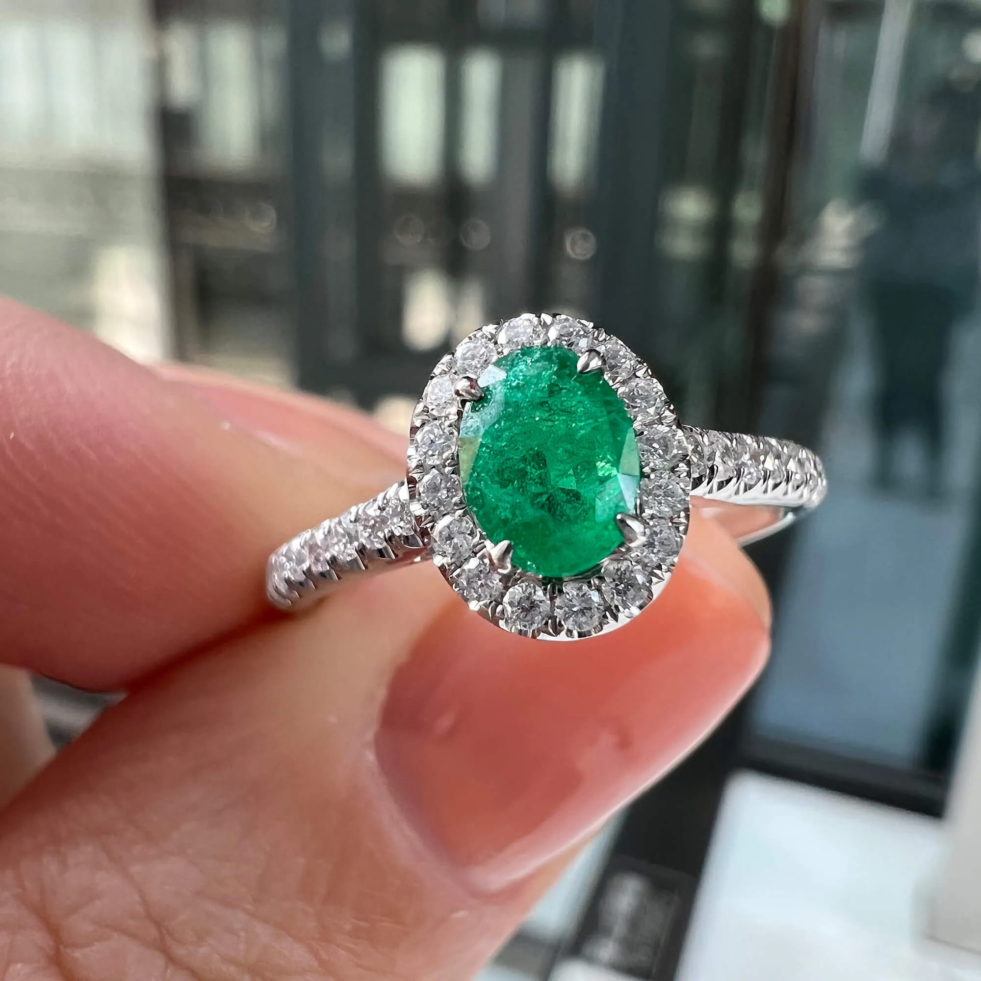 Vivid Green Emerald And Diamond Ring, 0.34 Ct. (0.58 Ct. TW), G2112020313,Emerald Rings