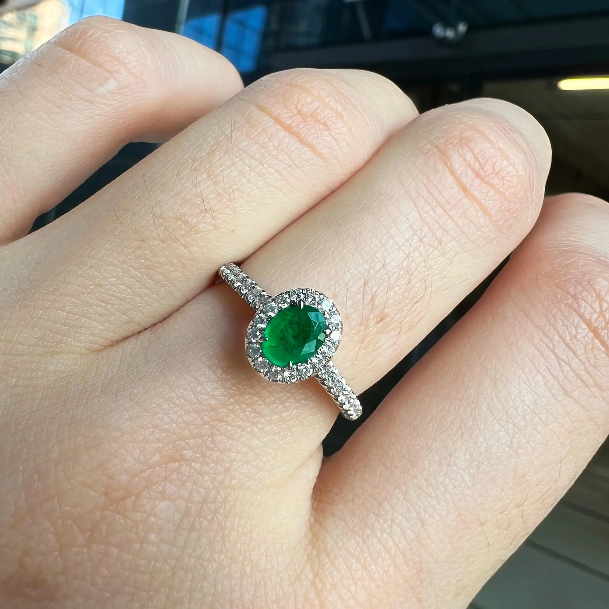 Vivid Green Emerald And Diamond Ring, 0.34 Ct. (0.58 Ct. TW), G2112020313,Emerald Rings