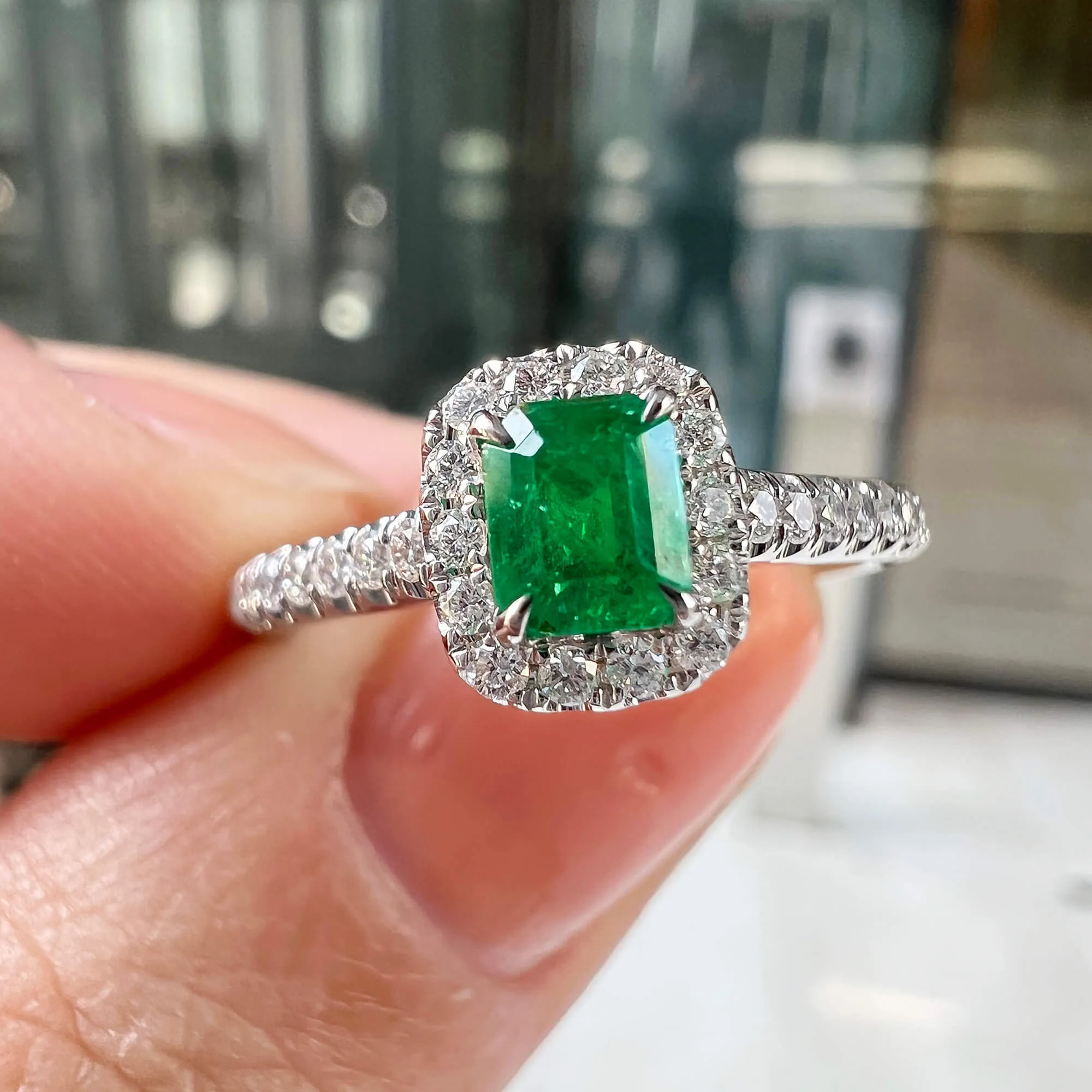 Vivid Green Emerald And Diamond Ring, 0.36 Ct. (0.58 Ct. TW), G2112020310,Emerald Rings