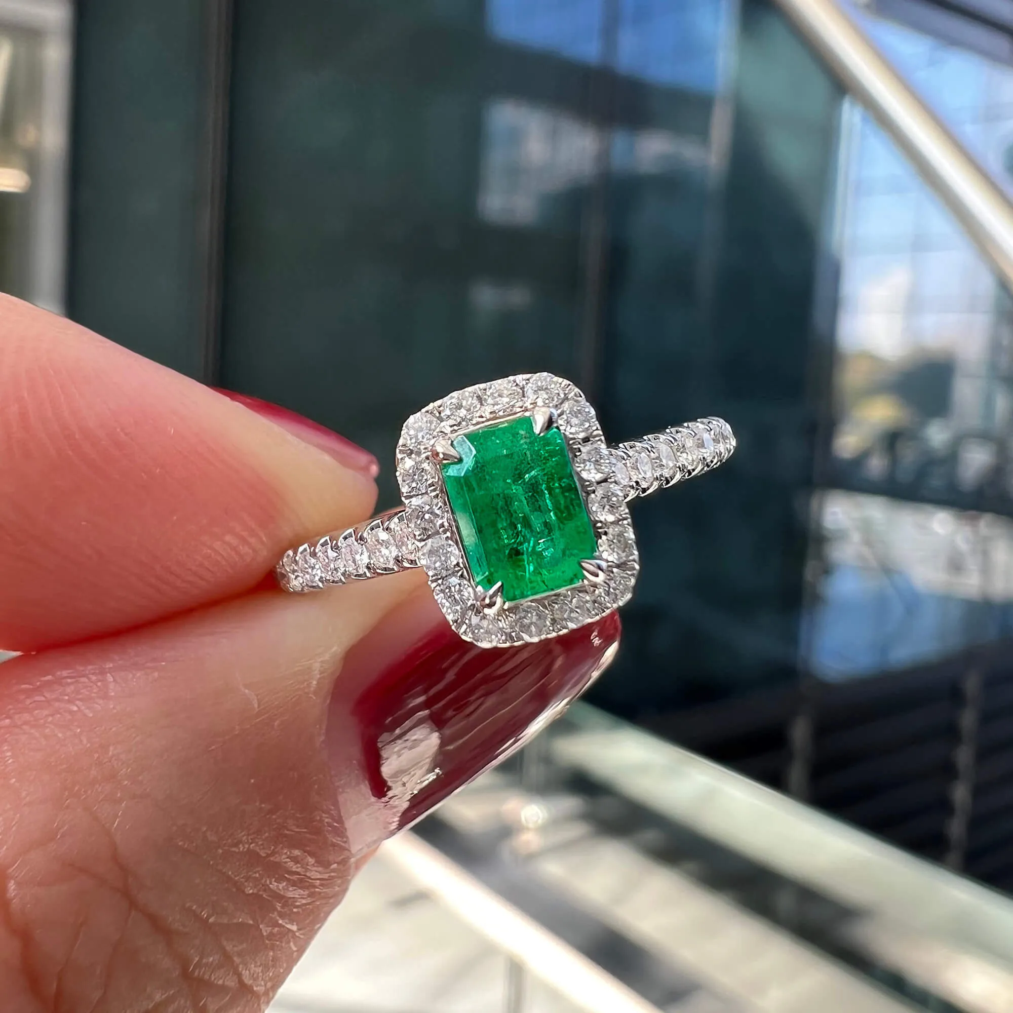 Vivid Green Emerald And Diamond Ring, 0.36 Ct. (0.62 Ct. TW), G2111260104,Emerald Rings