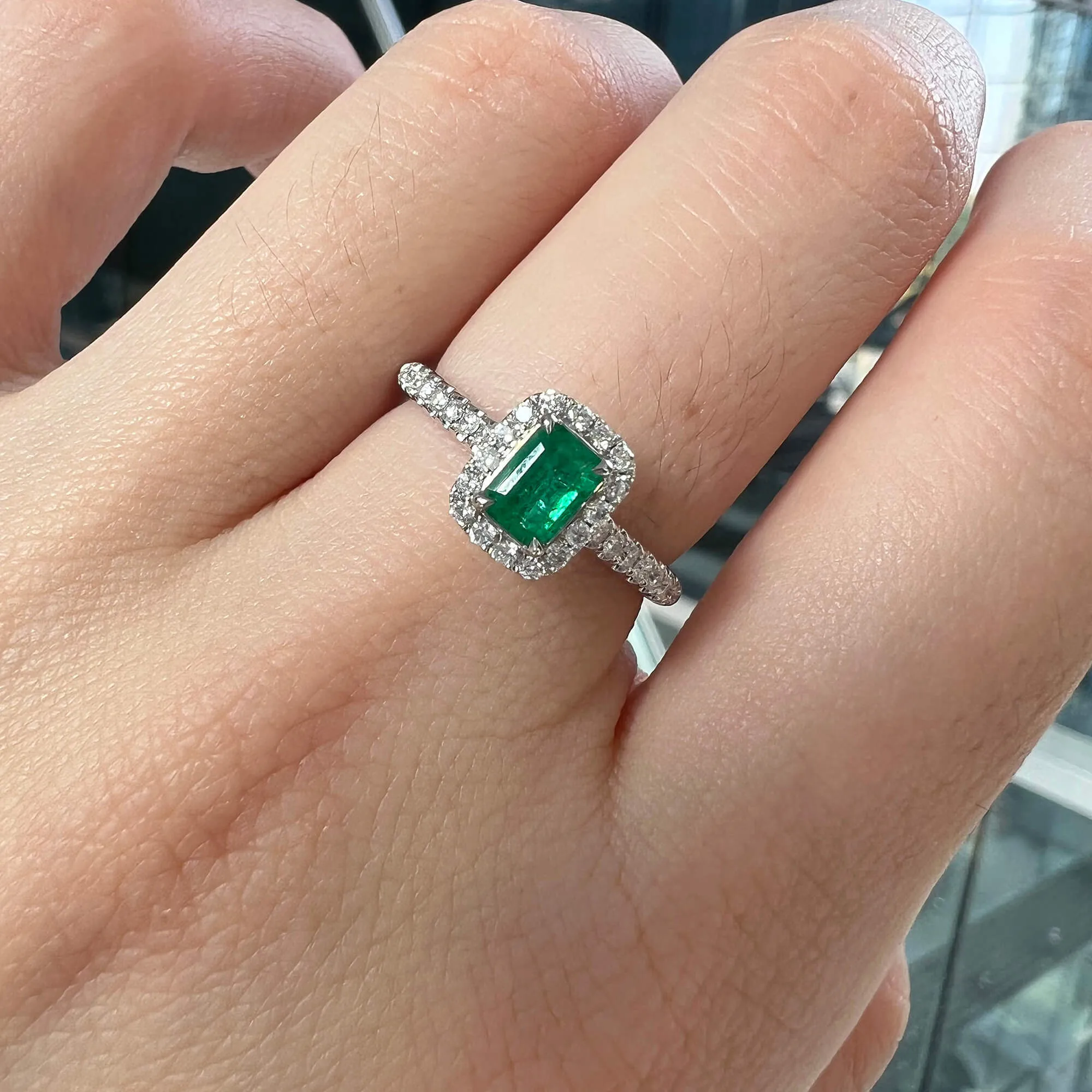 Vivid Green Emerald And Diamond Ring, 0.36 Ct. (0.62 Ct. TW), G2111260104,Emerald Rings