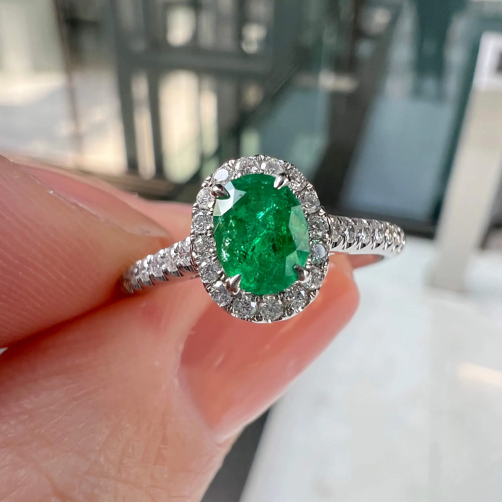 Vivid Green Emerald And Diamond Ring, 0.41 Ct. (0.65 Ct. TW), G2112020321,Emerald Rings