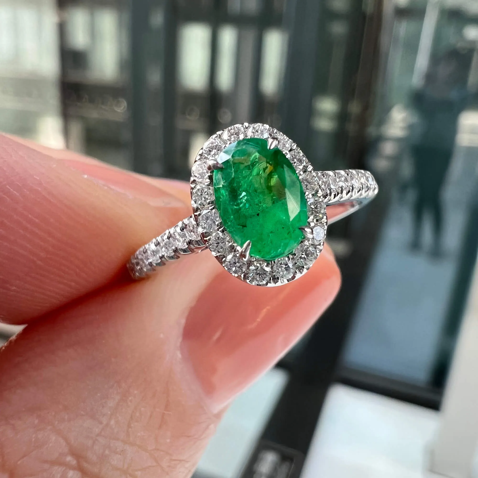 Vivid Green Emerald And Diamond Ring, 0.49 Ct. (0.75 Ct. TW), G2112020311,Emerald Rings