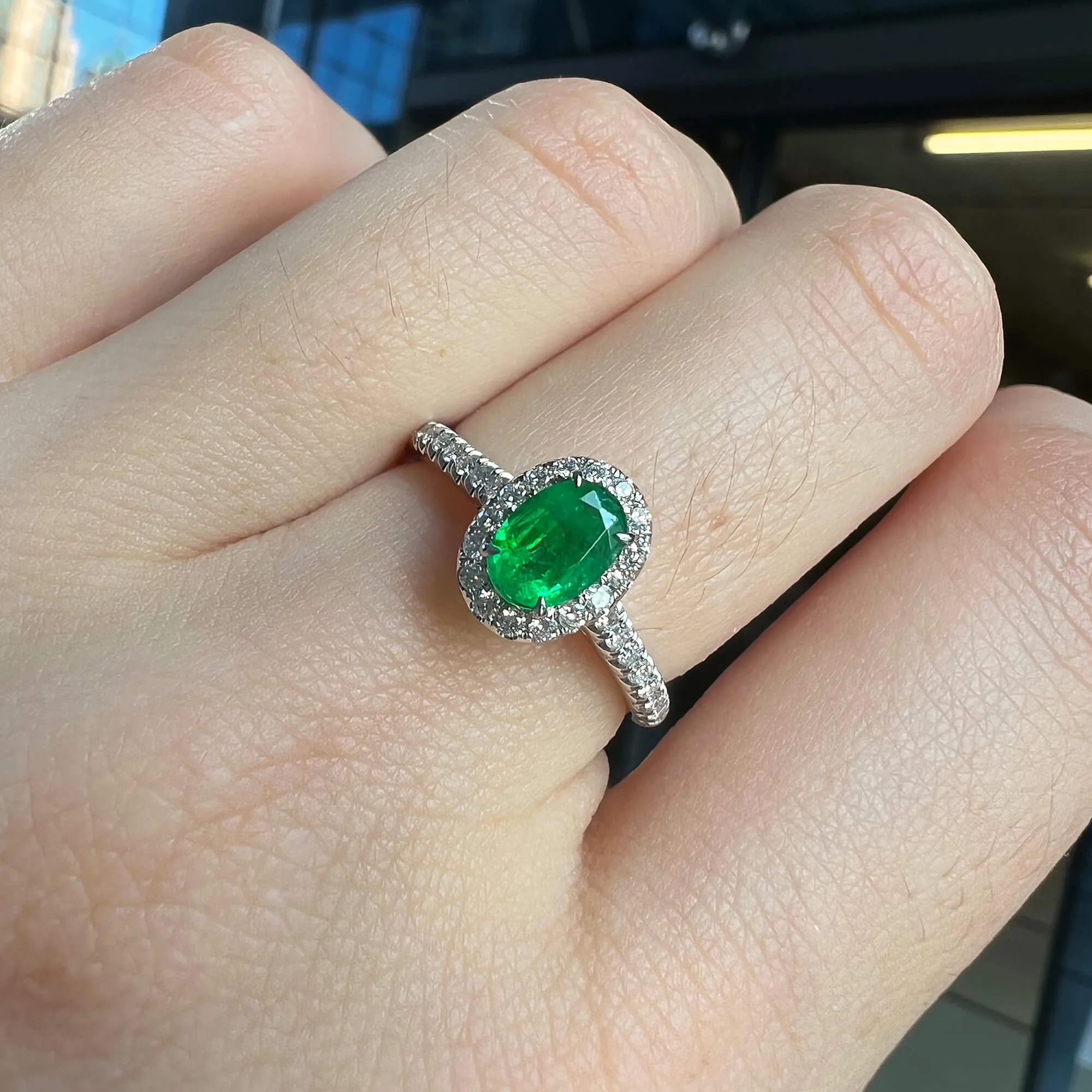 Vivid Green Emerald And Diamond Ring, 0.49 Ct. (0.75 Ct. TW), G2112020311,Emerald Rings