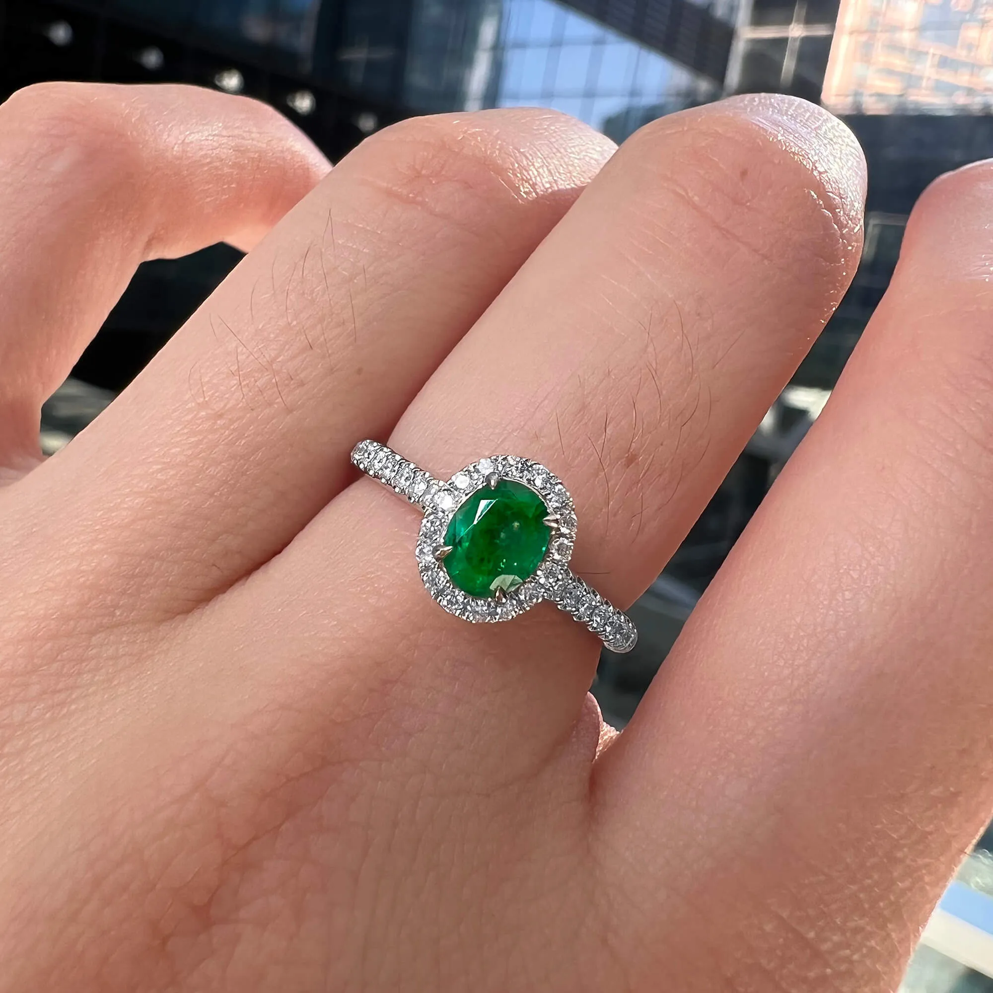 Vivid Green Emerald And Diamond Ring, 0.51 Ct. (0.74 Ct. TW), G2111260106,Emerald Rings