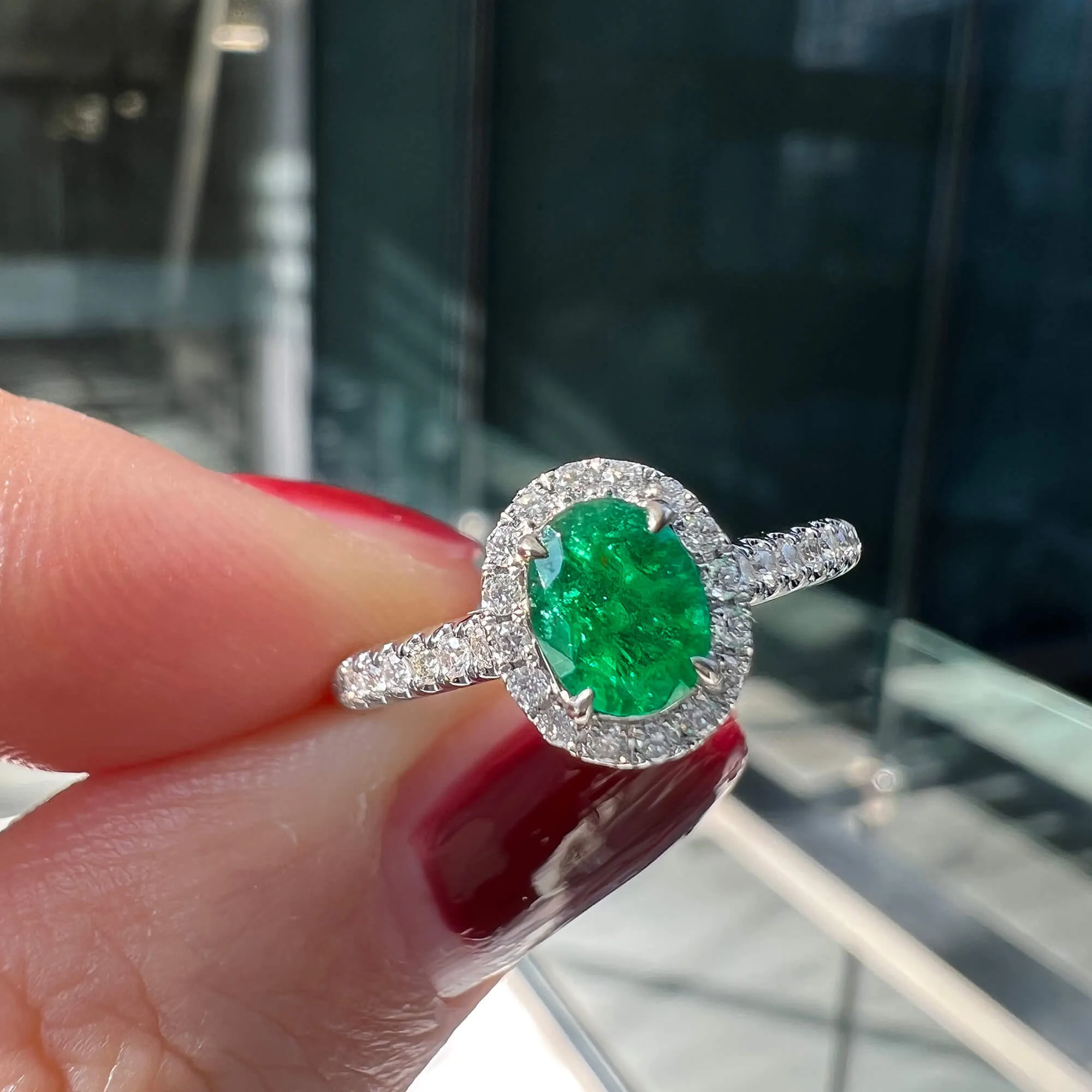 Vivid Green Emerald And Diamond Ring, 0.51 Ct. (0.74 Ct. TW), G2111260106,Emerald Rings