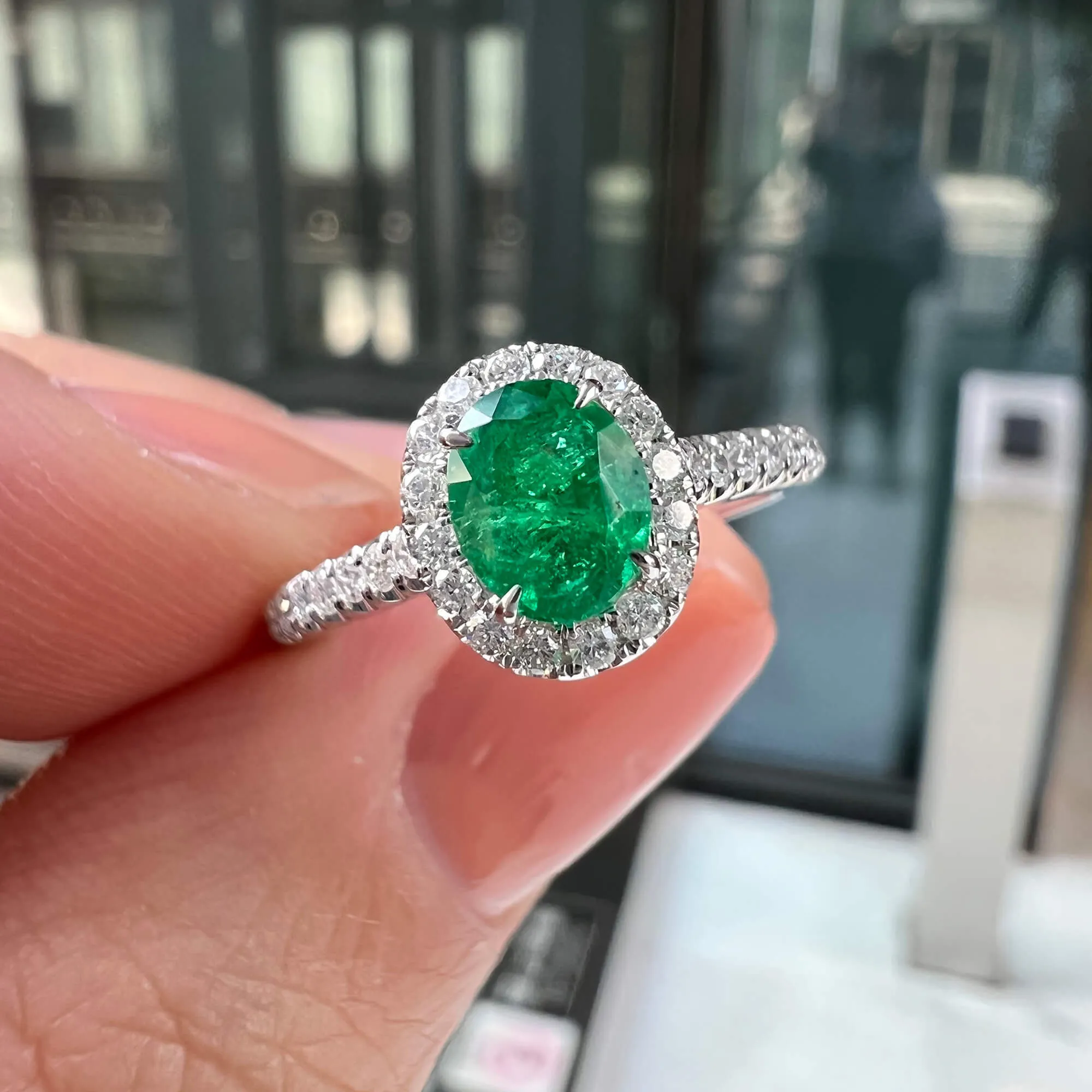 Vivid Green Emerald And Diamond Ring, 0.62 Ct. (0.87 Ct. TW), G2112020315,Emerald Rings