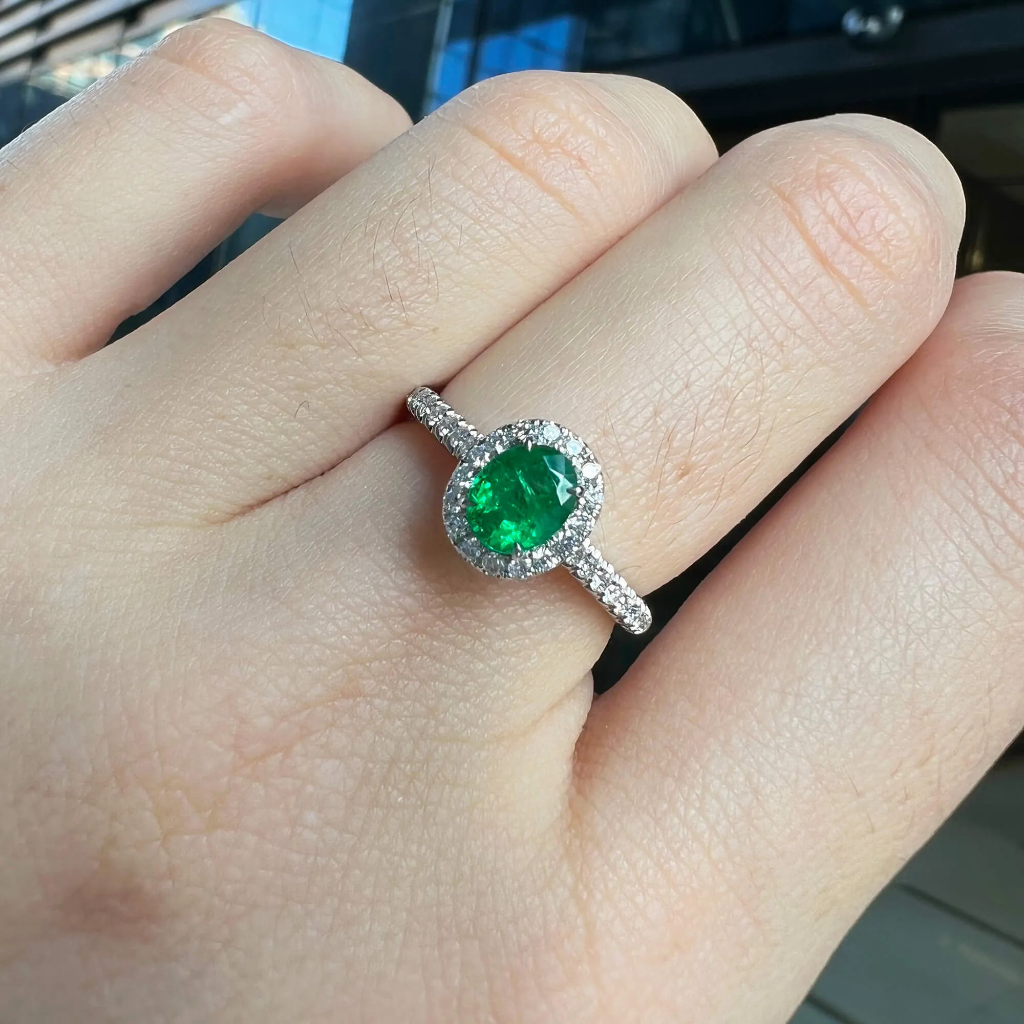 Vivid Green Emerald And Diamond Ring, 0.62 Ct. (0.87 Ct. TW), G2112020315,Emerald Rings