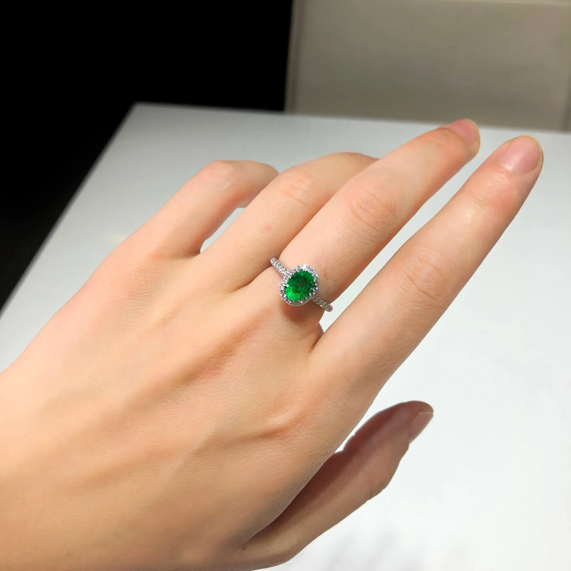 Vivid Green Emerald And Diamond Ring, 1.00 Ct. (1.27 Ct. TW), G2106160429,Emerald Rings