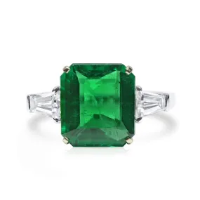 Vivid Green Emerald And Diamond Ring|5.12 Ct. (6.22 Ct. TW), GRS2022-058014,Emerald Rings