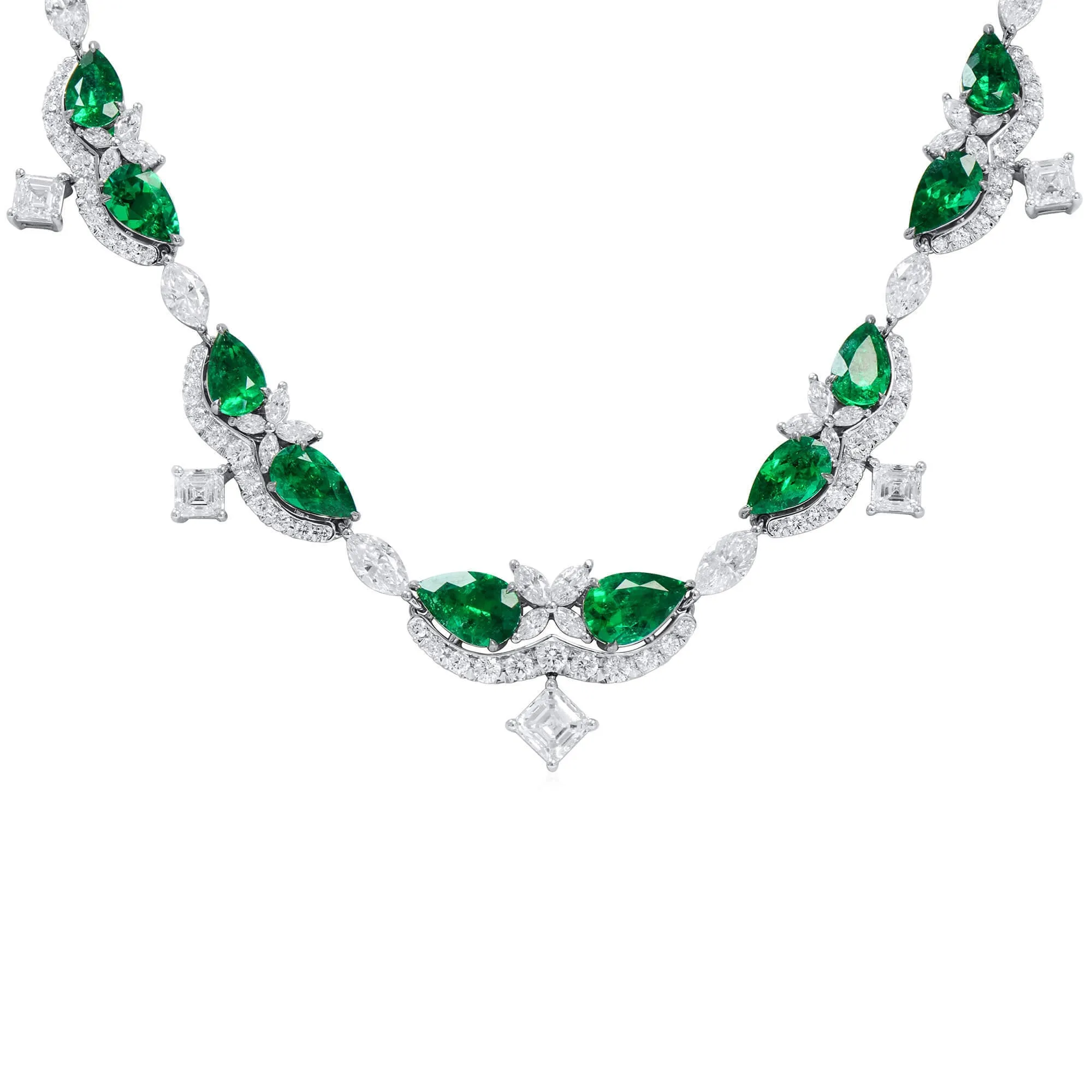 Vivid Green Emerald Necklace, 38.45 Ct. TW, Pear shape C.DUNAIGRE Certified,Emerald Pendant