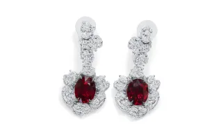 Vivid Red Ruby and Diamond Earrings, 6.07 Ct. (11.72 Ct. TW), Oval Shape, GRS2023-035913,Ruby Earrings