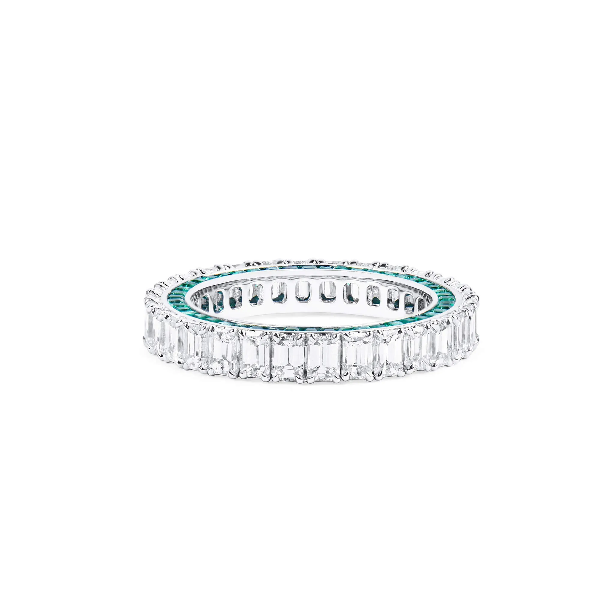 White Diamond & Emerald Eternity Band Ring, 3.03 Ct. (5.37 Ct. TW), Emerald Shape,Eternity Rings