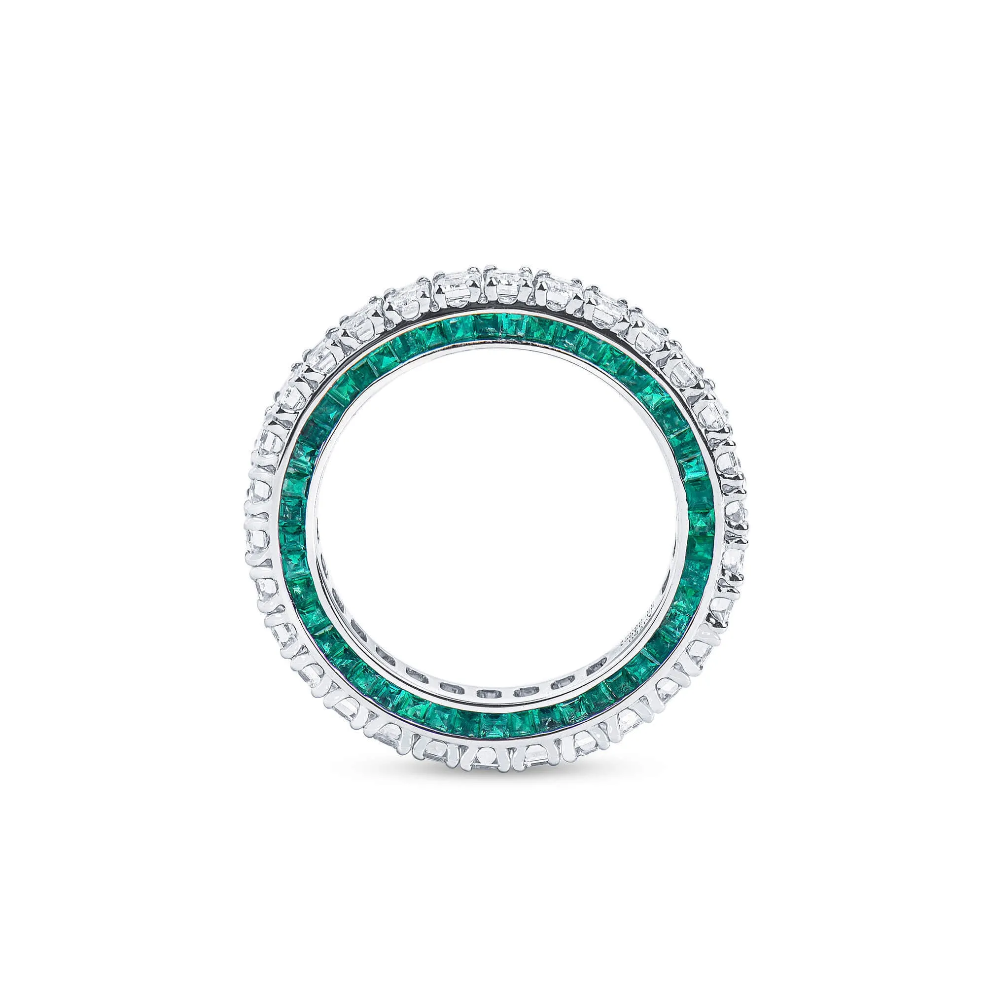 White Diamond & Emerald Eternity Band Ring, 3.03 Ct. (5.37 Ct. TW), Emerald Shape,Eternity Rings