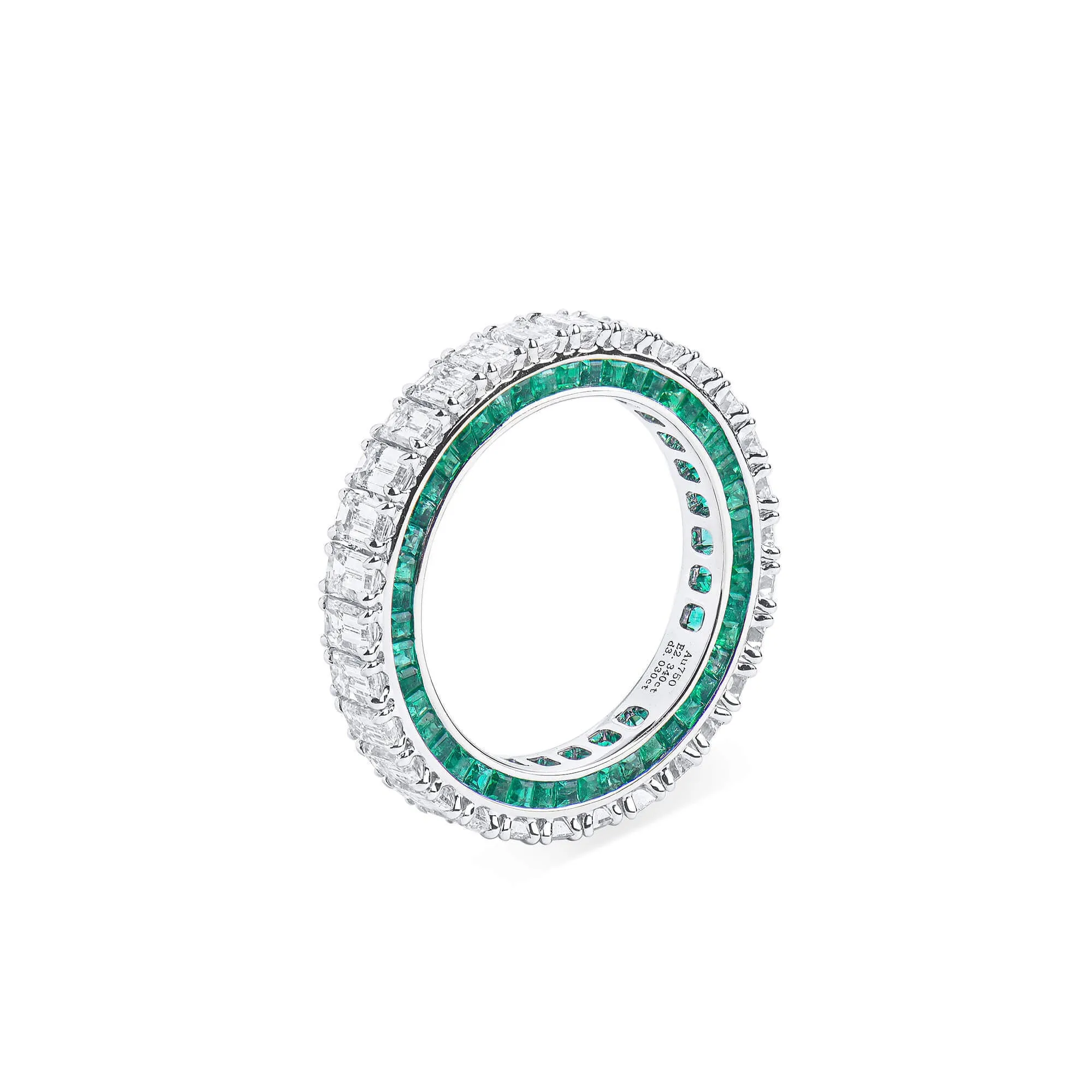 White Diamond & Emerald Eternity Band Ring, 3.03 Ct. (5.37 Ct. TW), Emerald Shape,Eternity Rings
