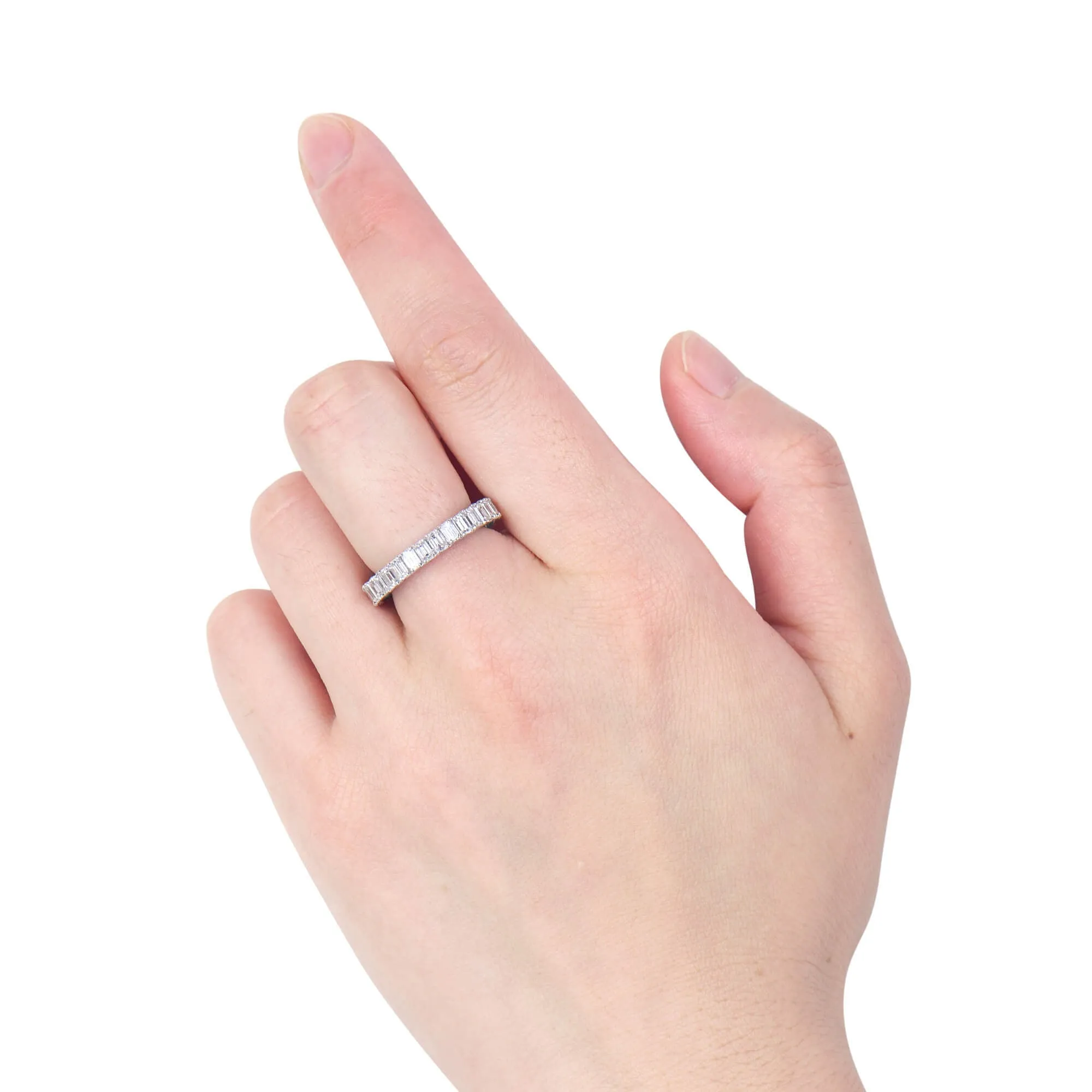 White Diamond & Emerald Eternity Band Ring, 3.03 Ct. (5.37 Ct. TW), Emerald Shape,Eternity Rings