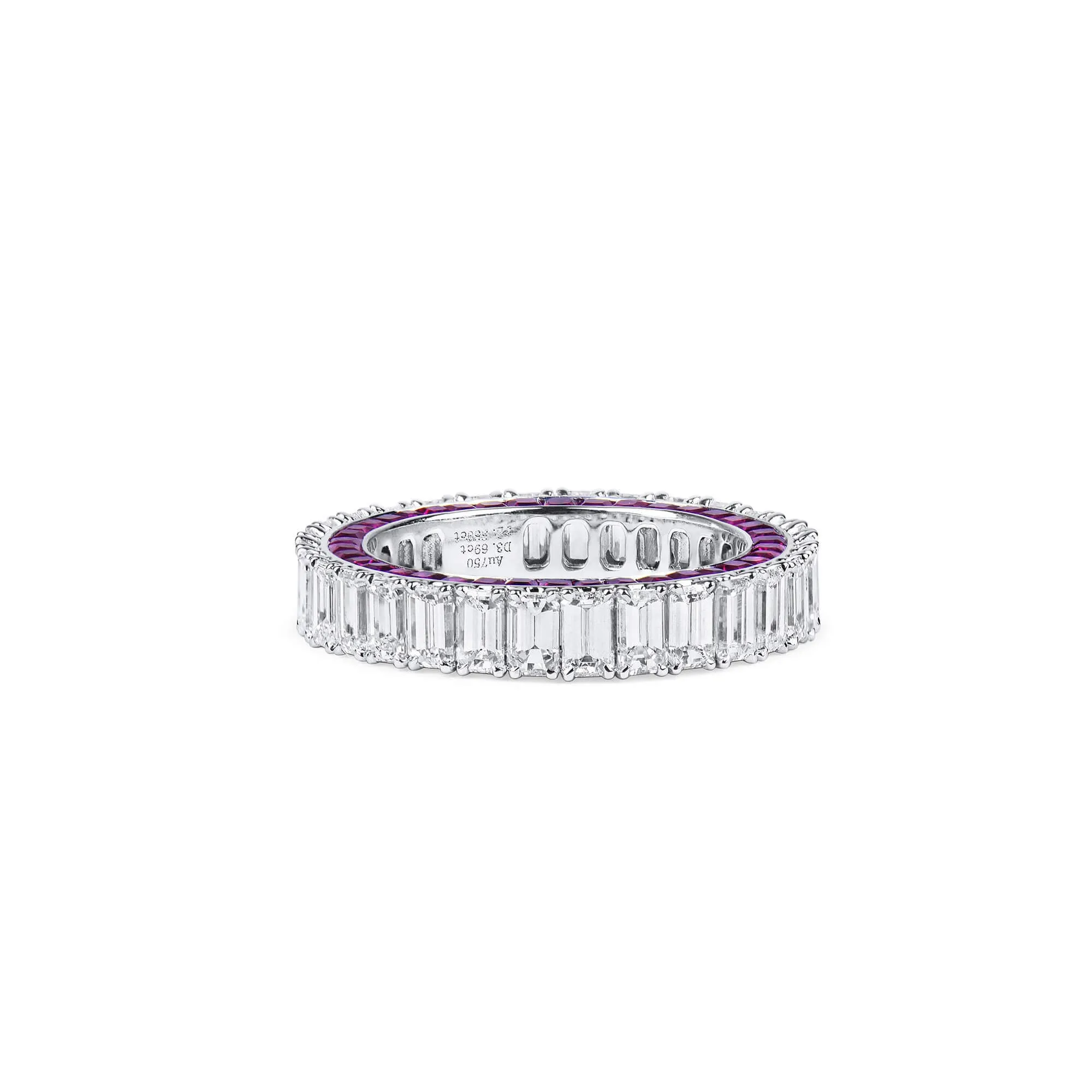 White Diamond & Ruby Eternity Band Ring, 3.69 Ct. (6.24 Ct. TW), Emerald Shape,Eternity Rings