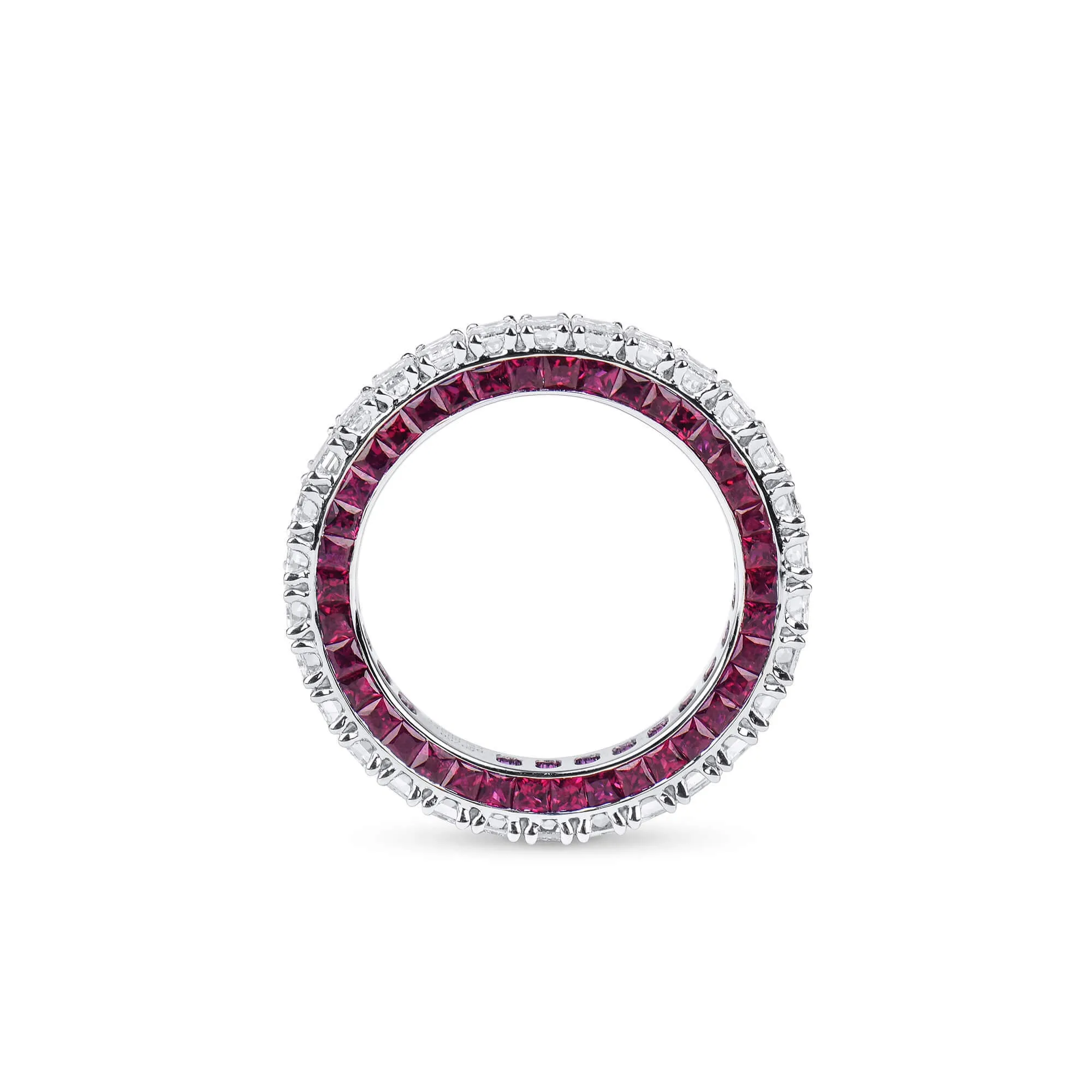 White Diamond & Ruby Eternity Band Ring, 3.69 Ct. (6.24 Ct. TW), Emerald Shape,Eternity Rings