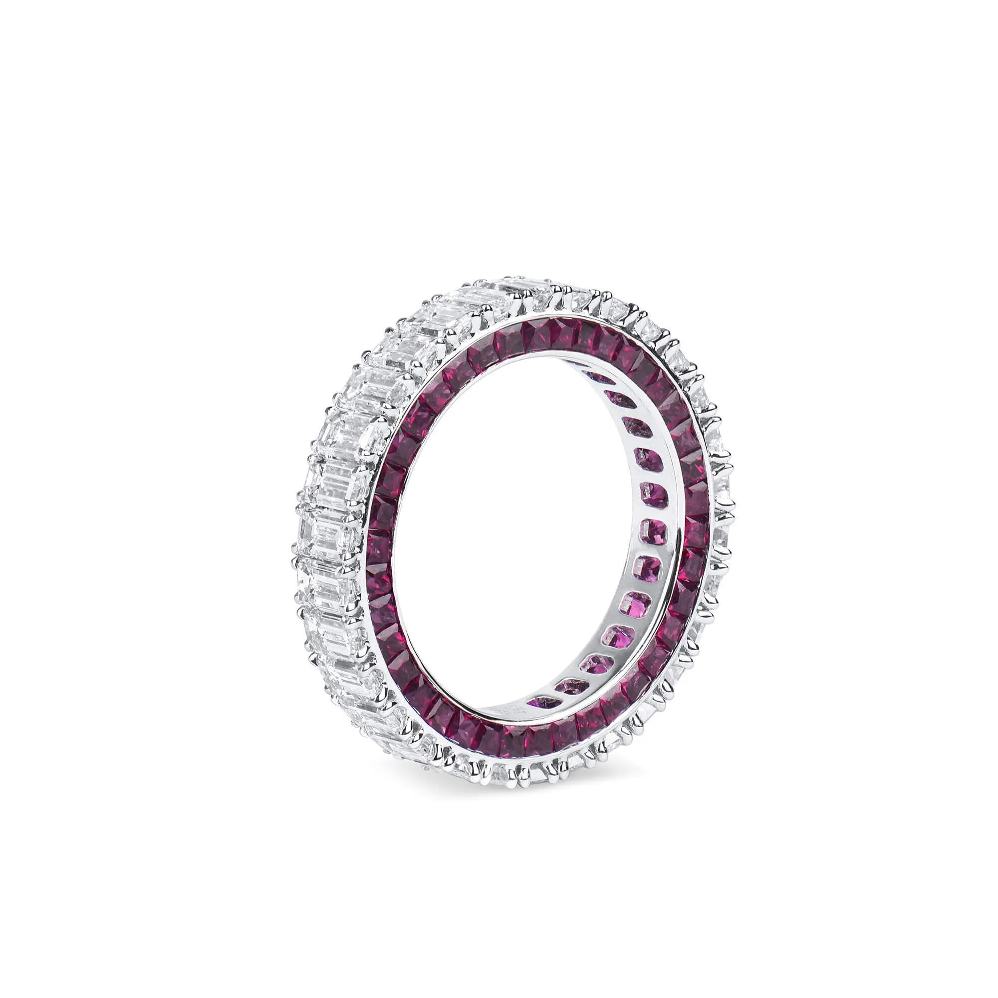 White Diamond & Ruby Eternity Band Ring, 3.69 Ct. (6.24 Ct. TW), Emerald Shape,Eternity Rings