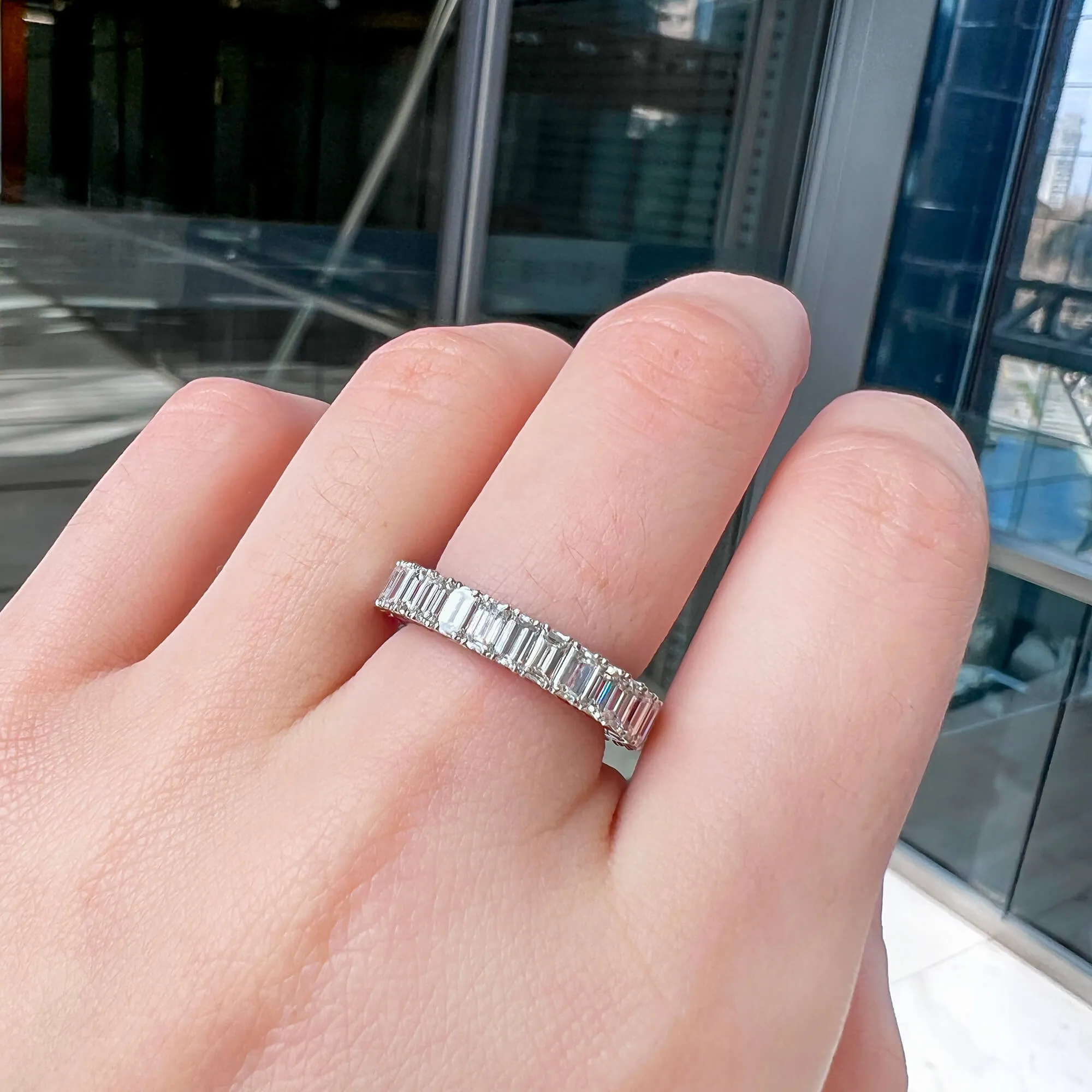 White Diamond & Ruby Eternity Band Ring, 3.69 Ct. (6.24 Ct. TW), Emerald Shape,Eternity Rings